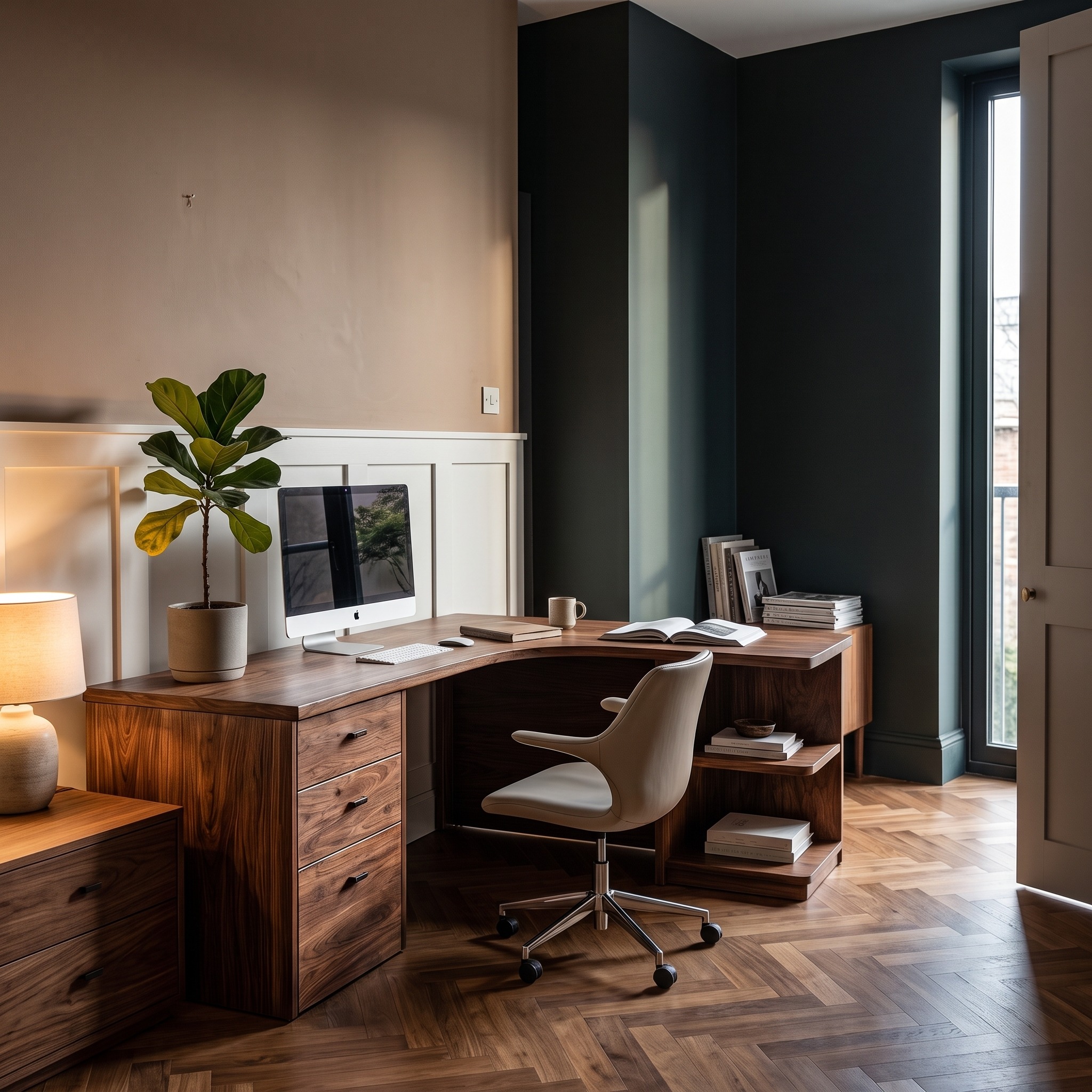 Modern Corner Desk with Storage Drawer & Open Shelves, Space-Saving Wooden Computer Laptop Table for Office