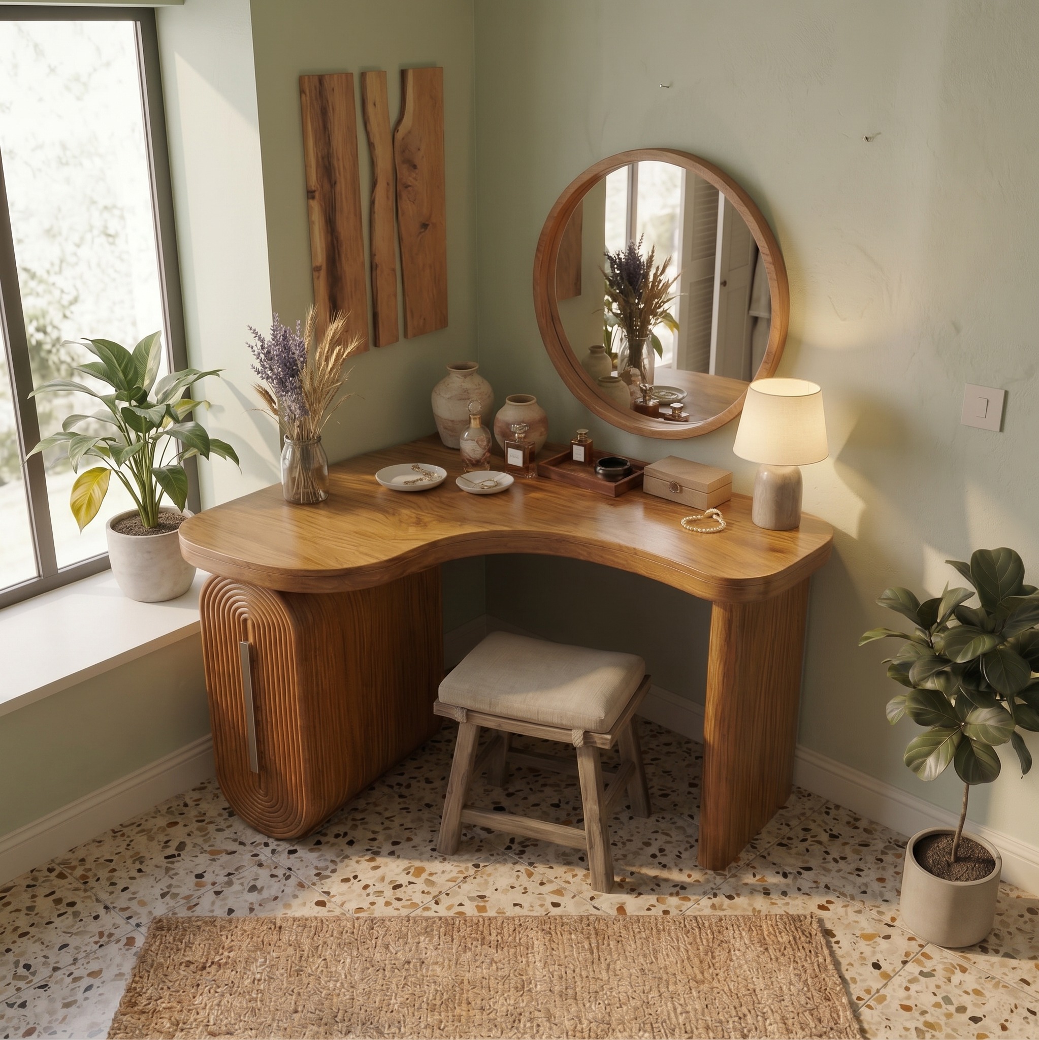 Modern Corner Makeup Vanity Desk with Drawers for Bedroom and Apartment