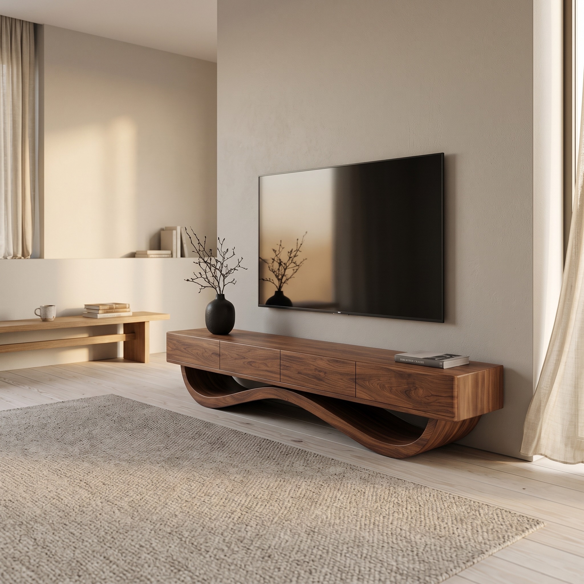 Modern Curved Base Floating Top TV Console for Living Room