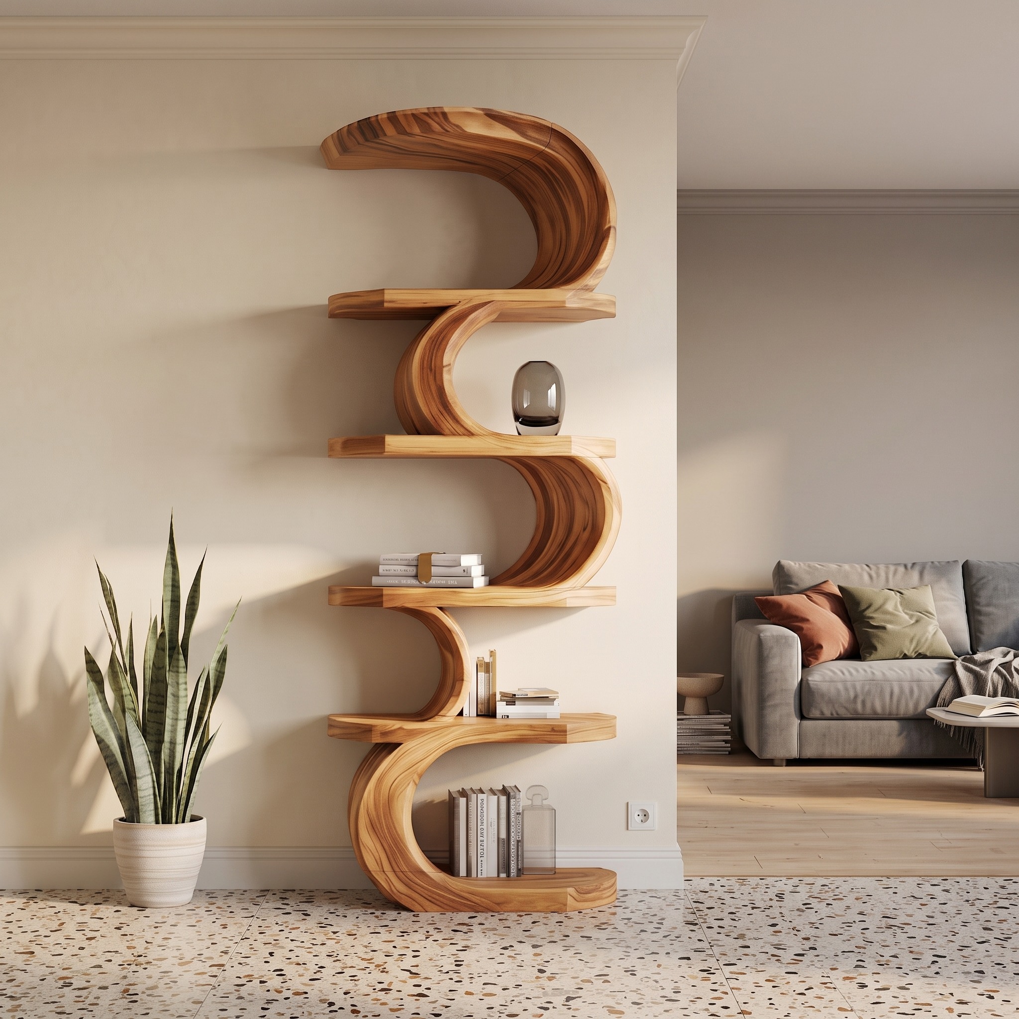 Modern Curved Bookshelf for Living Room or Office Storage