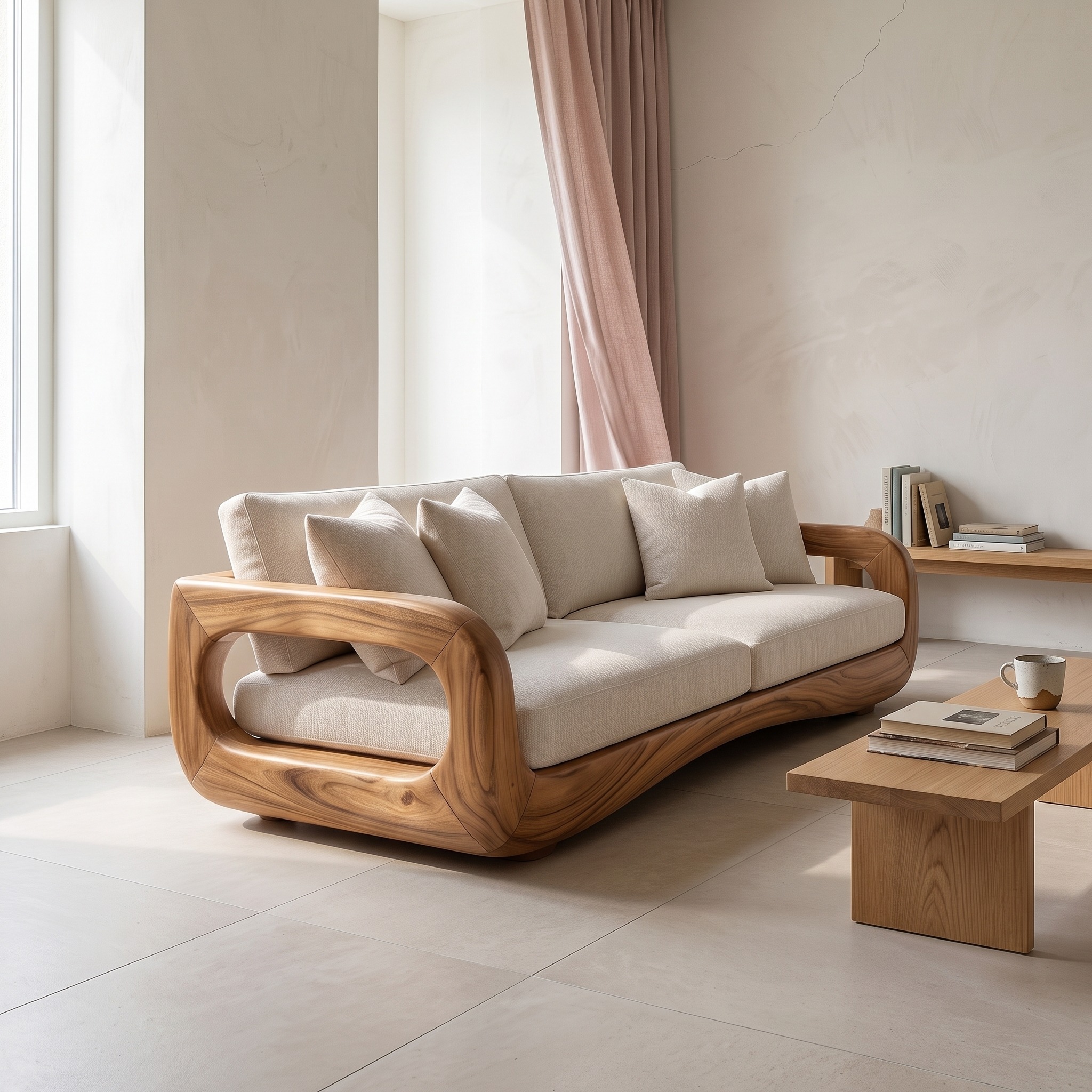 Modern Curved Wooden Sofa for Luxury Penthouse Interior Decor