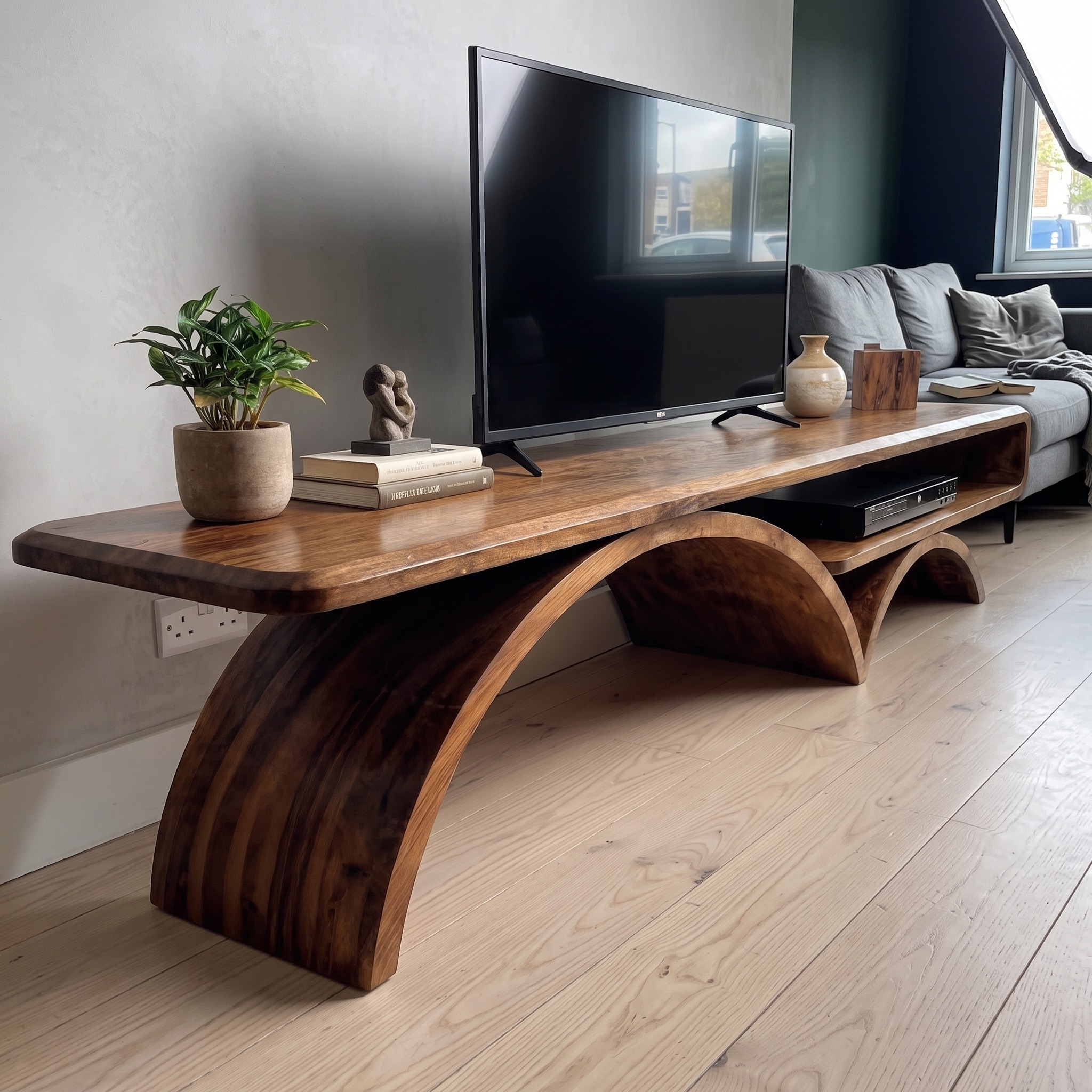 Modern Decorative TV Console, Solid Wood Media Stand Entertainment Center for Living Room