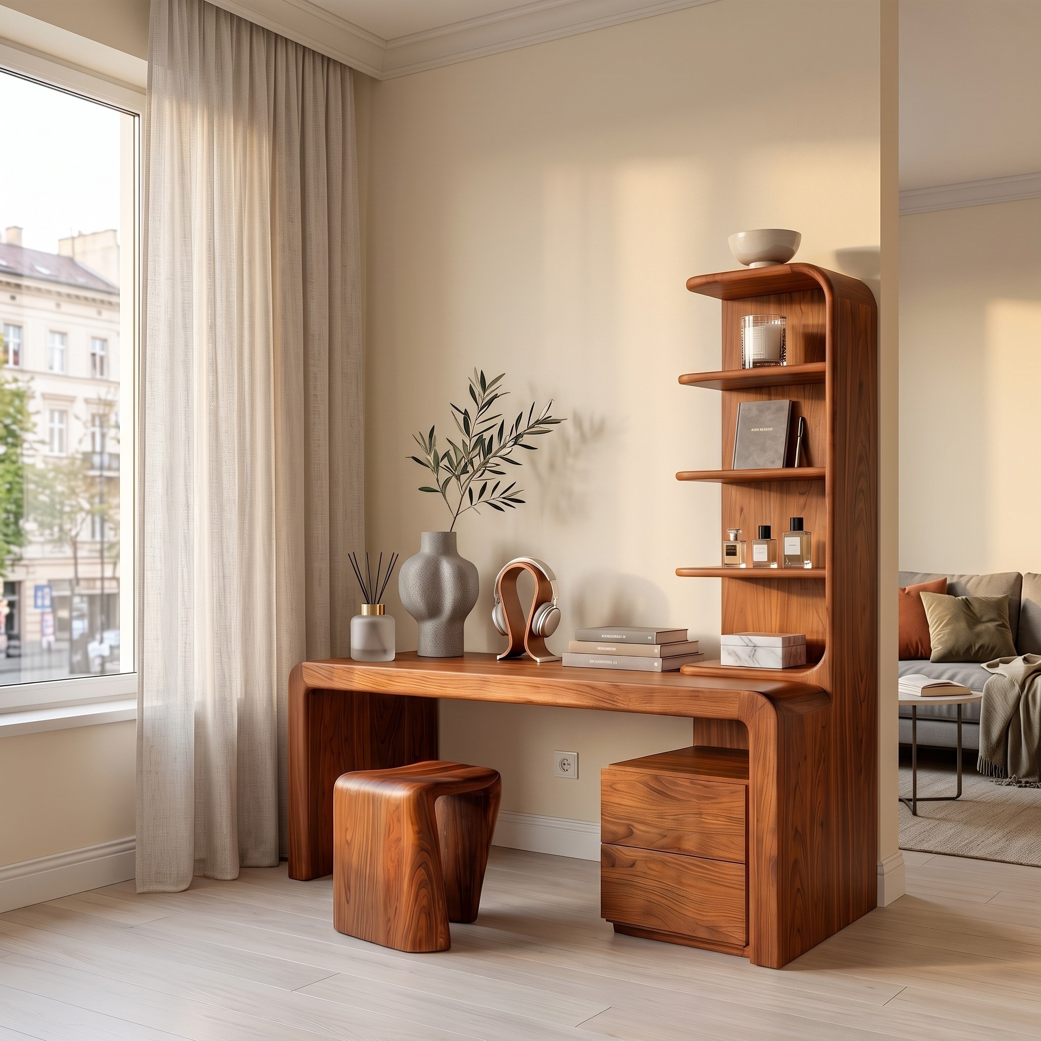 Modern Desk with Built in Storage Shelves and Drawers for Home Office