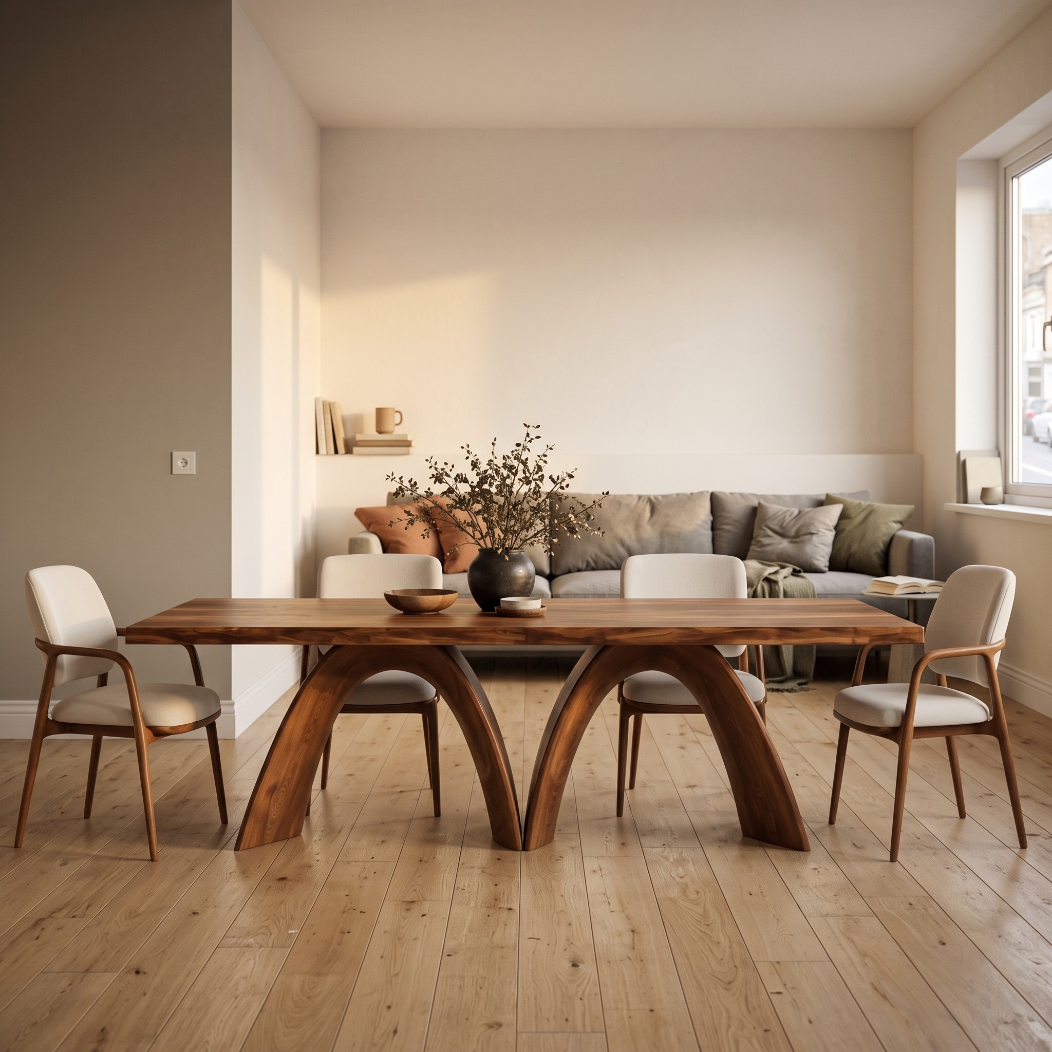 Modern Dining Table with Sculptural Arch Leg for Dining Room