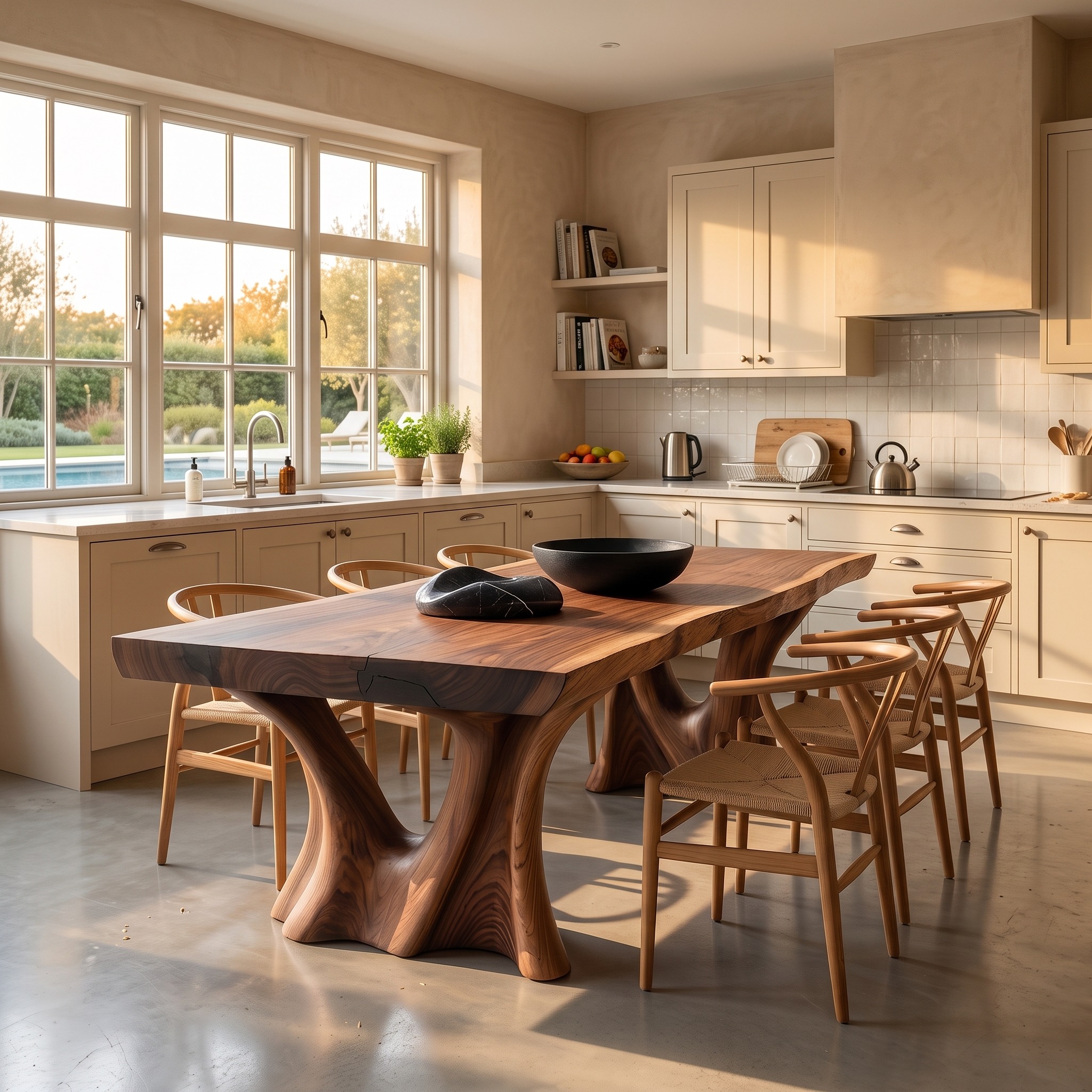 Modern Dining Table with Two Sculpted Legs for Dining Room