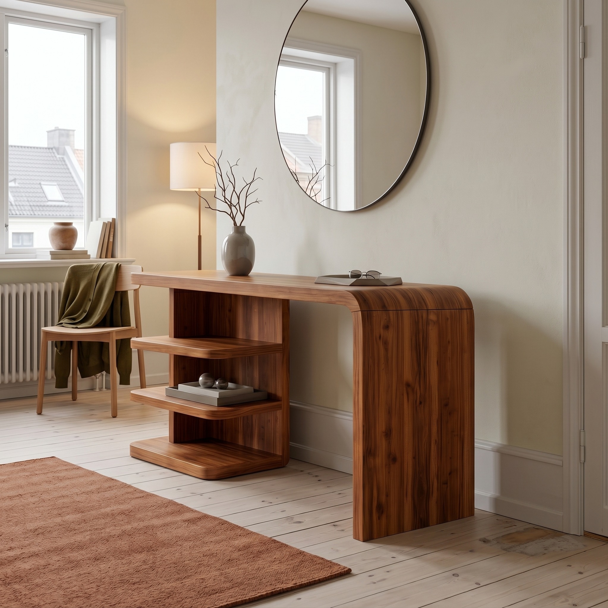 Modern Dressing Table with Integrated Side Storage for Bedroom