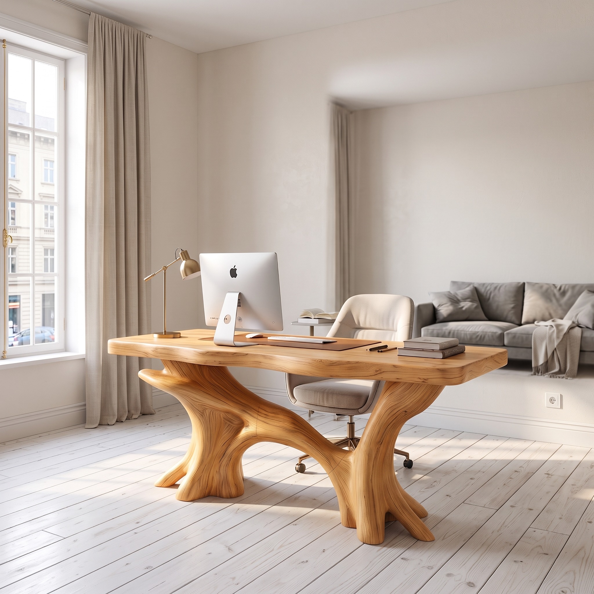 Modern Executive Desk with Sculptural Tree Root Base for Office