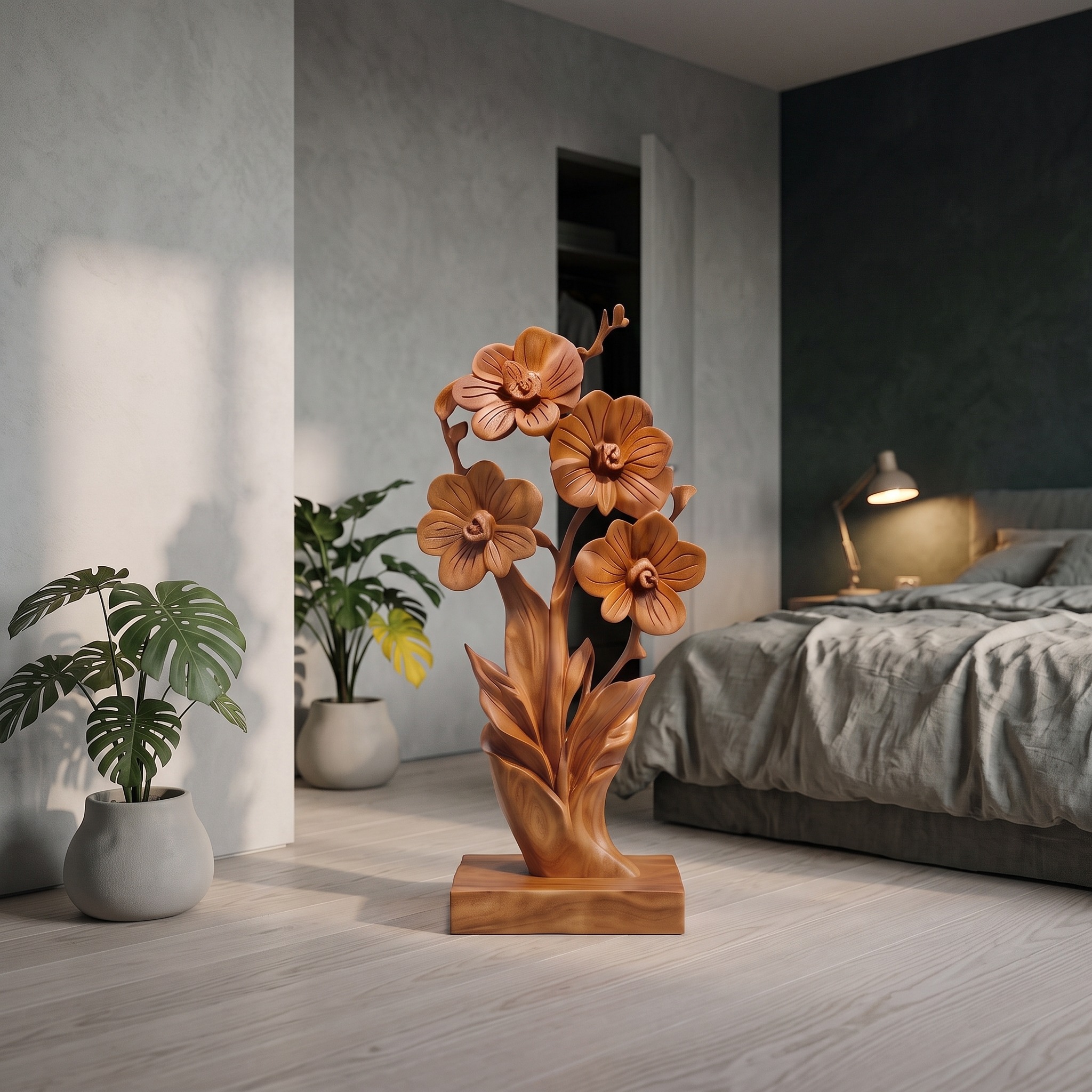 Modern Farmhouse Floral Wood Sculpture for Elegant Home Decor