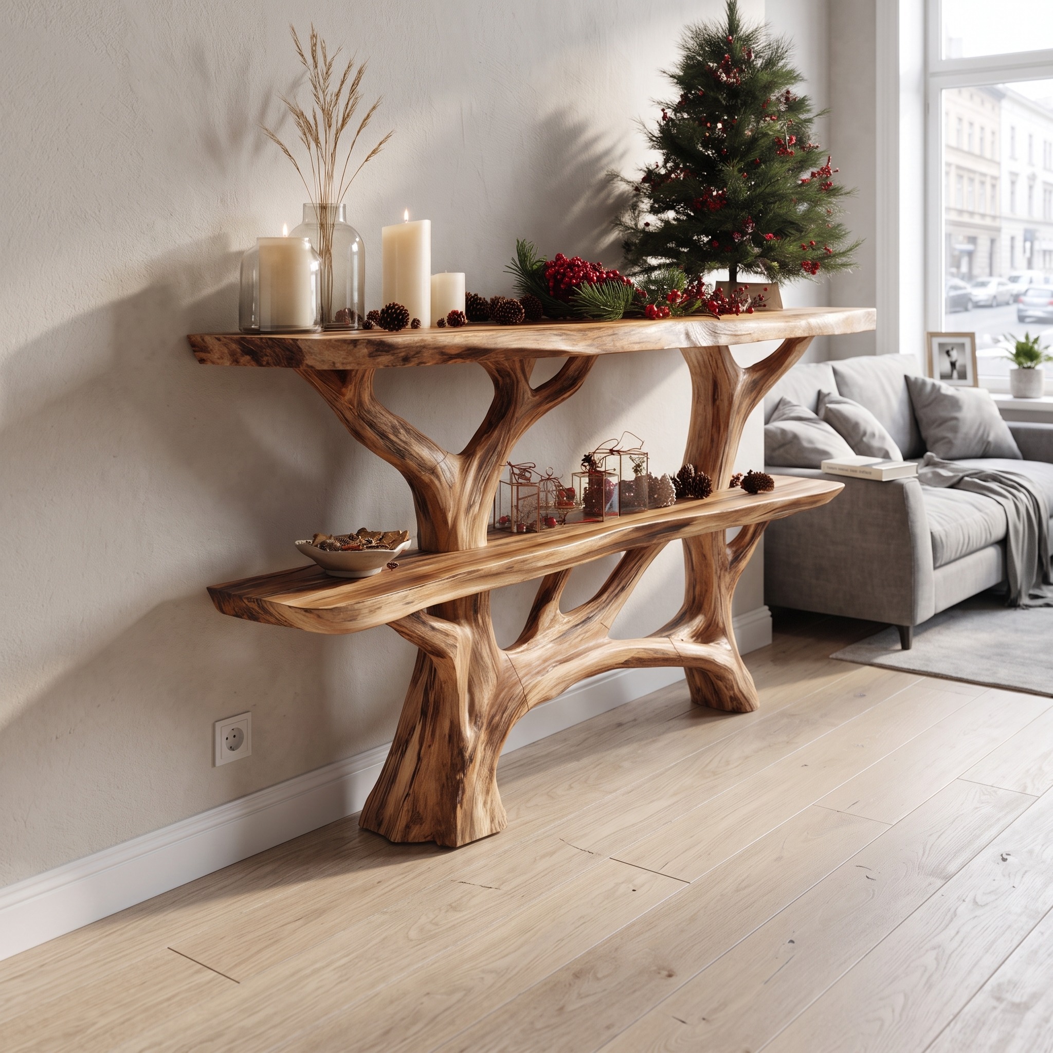 Modern Farmhouse Solid Wood Console Table, Contemporary Entryway Foyer Table, Wooden Behind Sofa Table