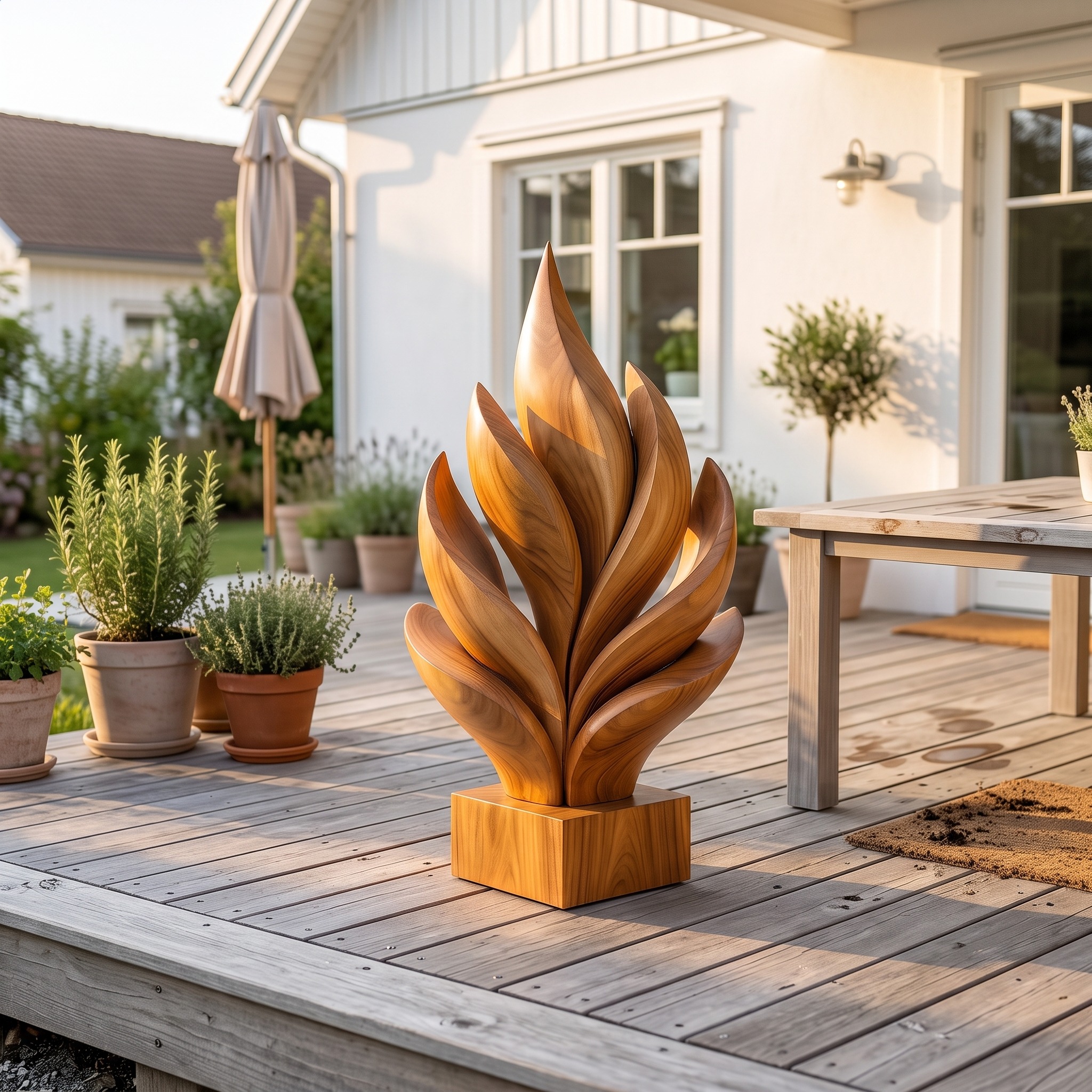 Modern Farmhouse Wooden Leaf Sculpture for Luxury Patio Decor
