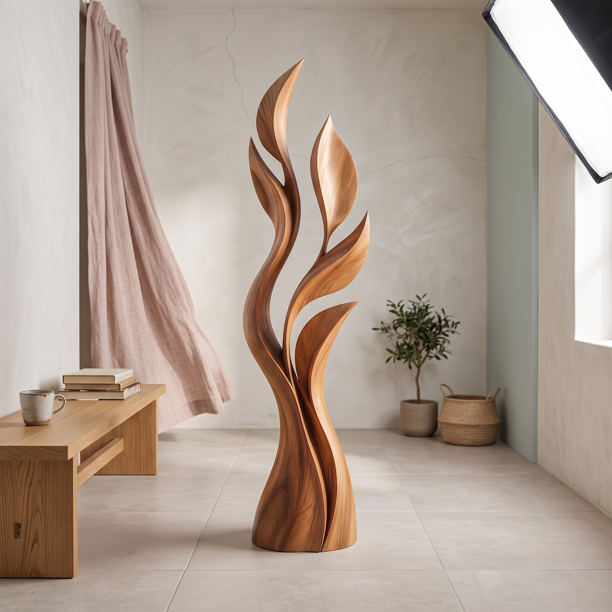 Modern Flame Floor Sculpture Open Hallway Entryway
