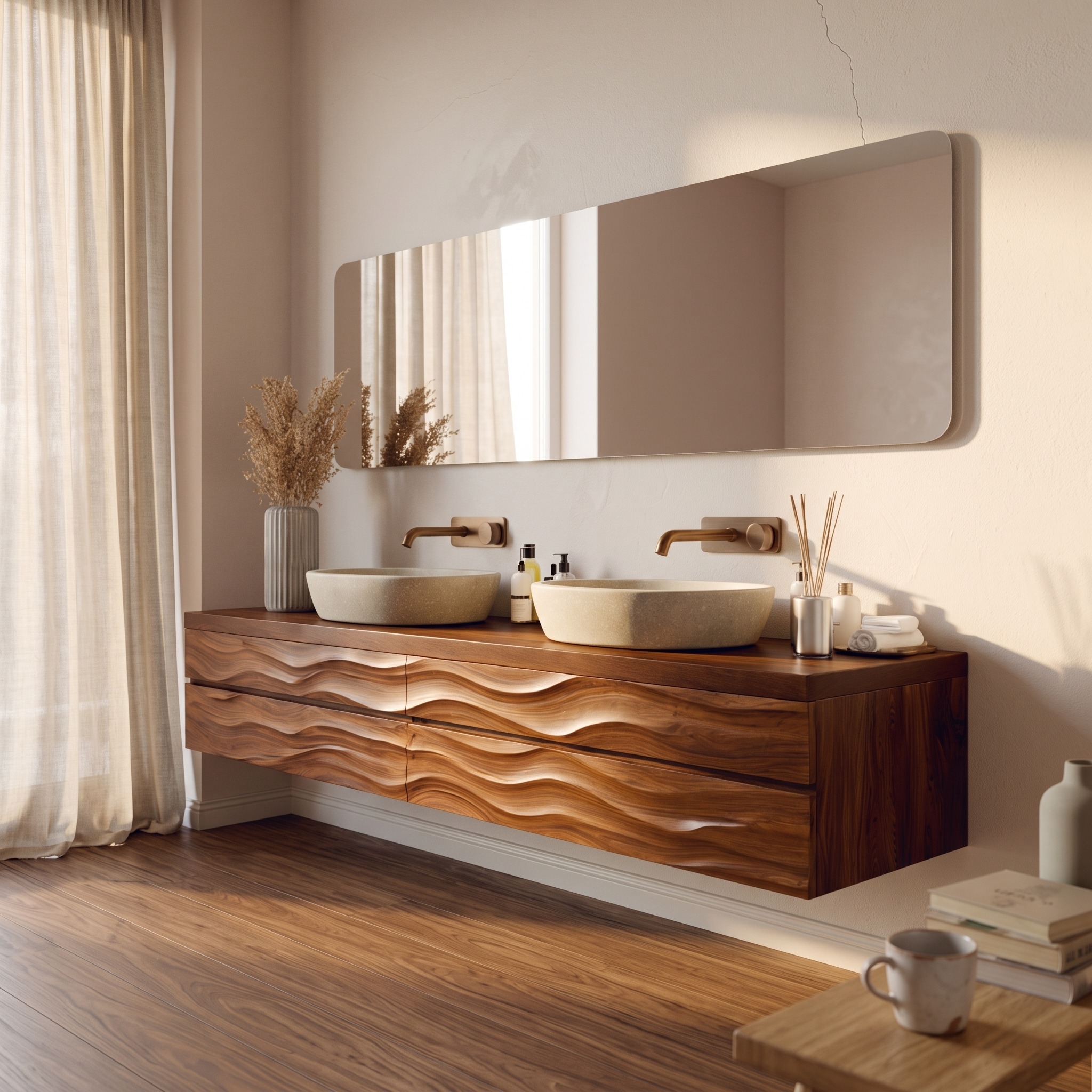 Modern Floating Bathroom Vanity with Wave Texture for Bathroom
