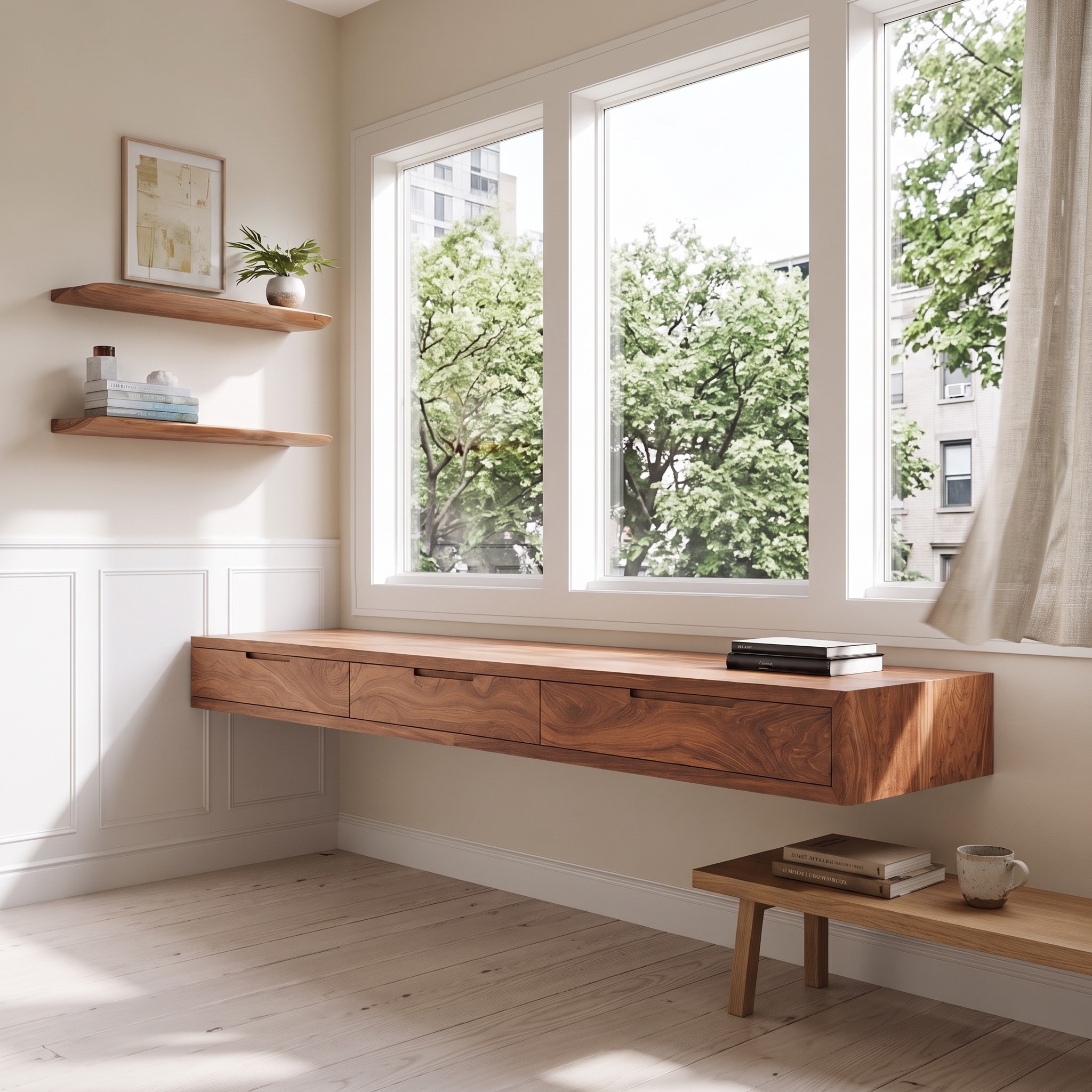 Modern Floating Desk with Drawers for Home Office