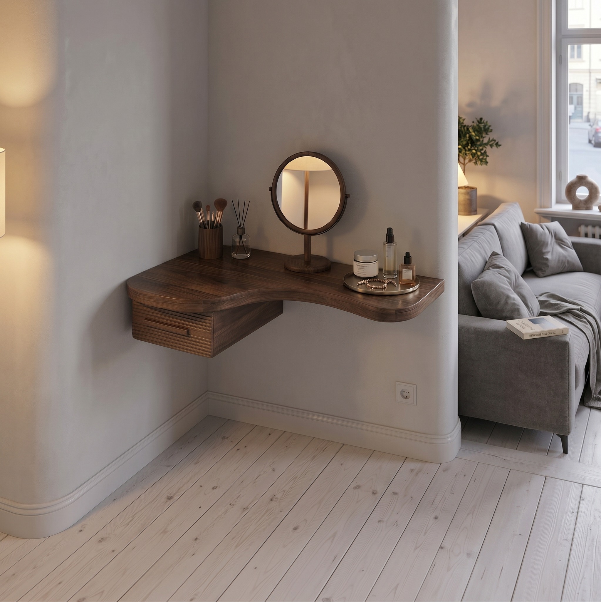 Modern Floating Dressing Table Space Saving Corner Form Bedroom