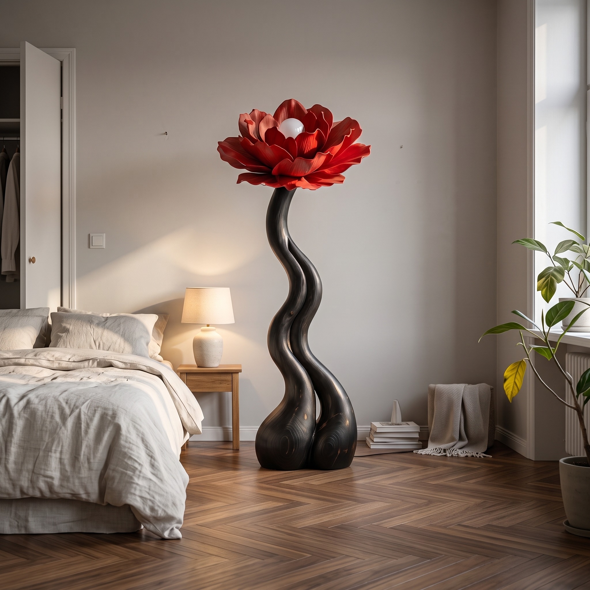 Modern Floor Lamp with Handcrafted Flower Form for Living Room