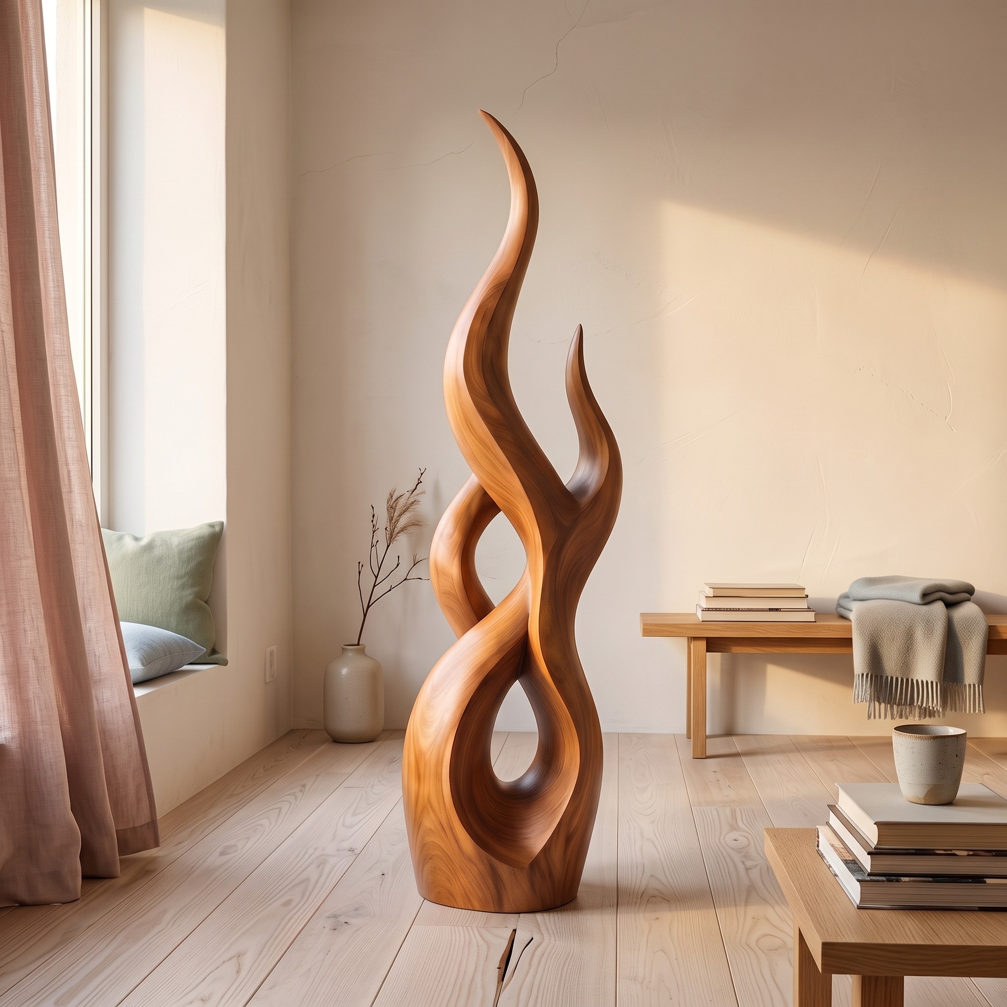 Modern Flowing Abstract Sculpture Bright Living Room