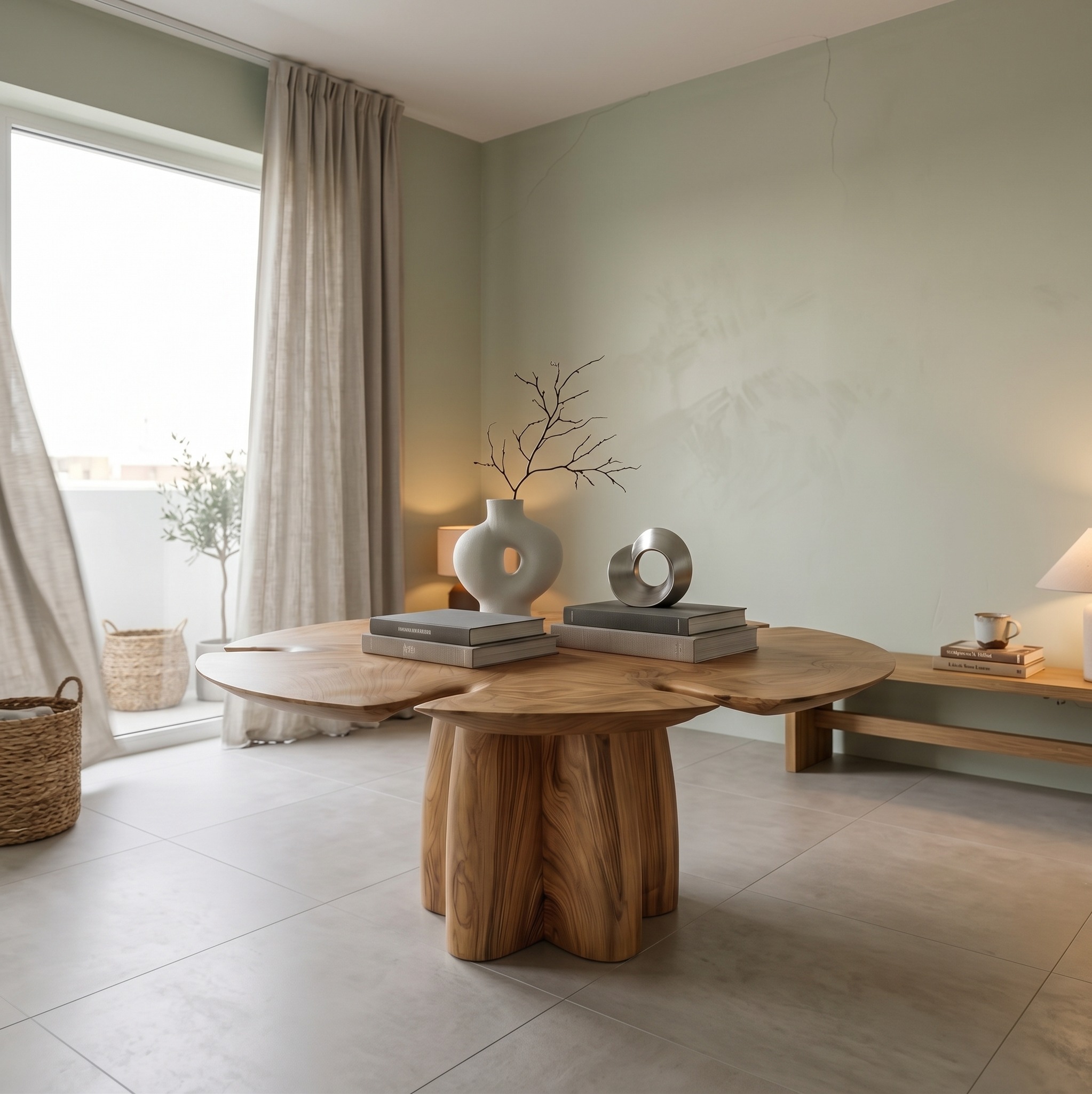 Modern Foyer Table, Sculptural Solid Wood Pedestal Entryway Console & Hallway Accent Table - Model SINLSAFT040