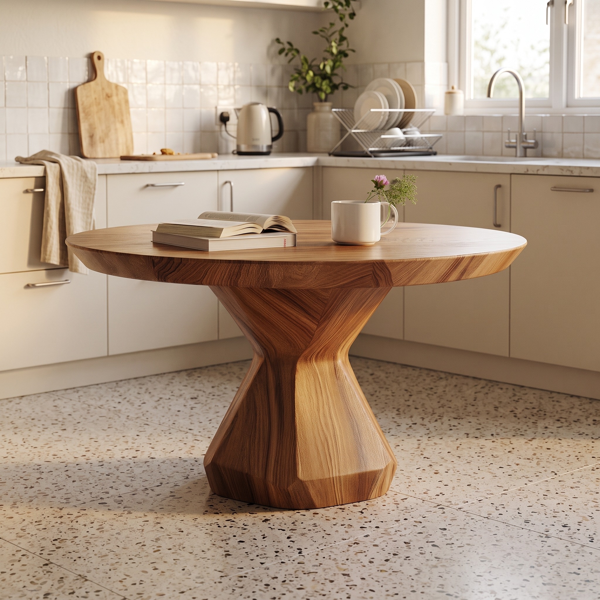 Modern Geometric Coffee Table, Solid Wood Sculptural Abstract Centerpiece Table for Contemporary Living Room, Office