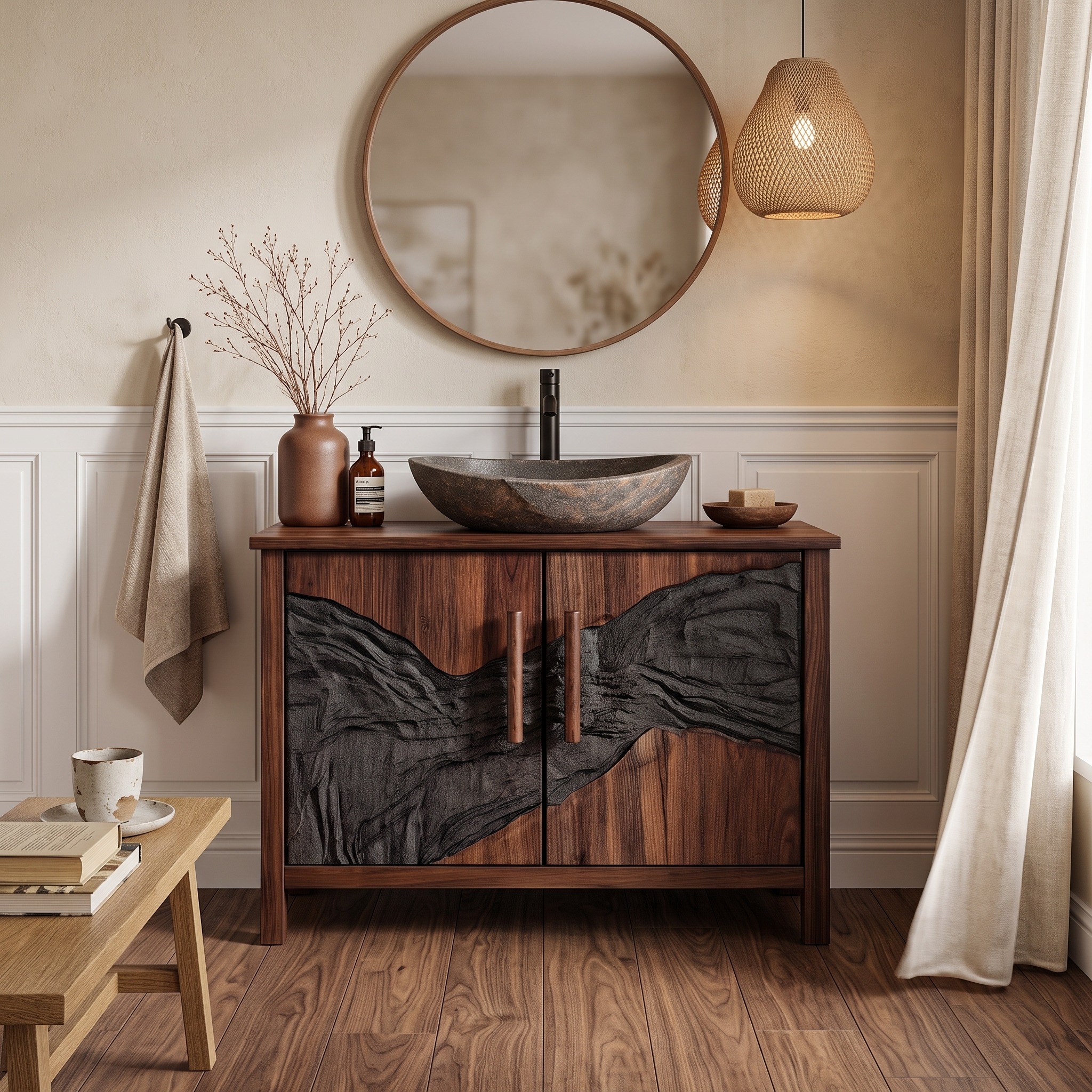 Modern Halloween Vessel Sink Vanity with Dark Mountain Relief for Bathroom