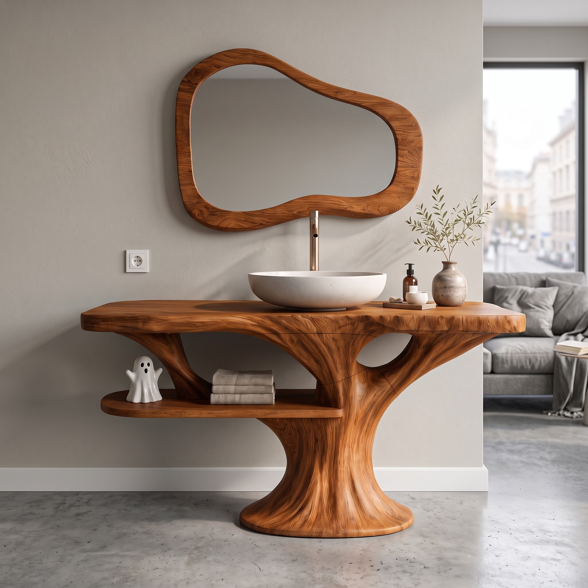Modern Halloween Wooden Bathroom Vanity with Lower Storage Shelf for Bathroom
