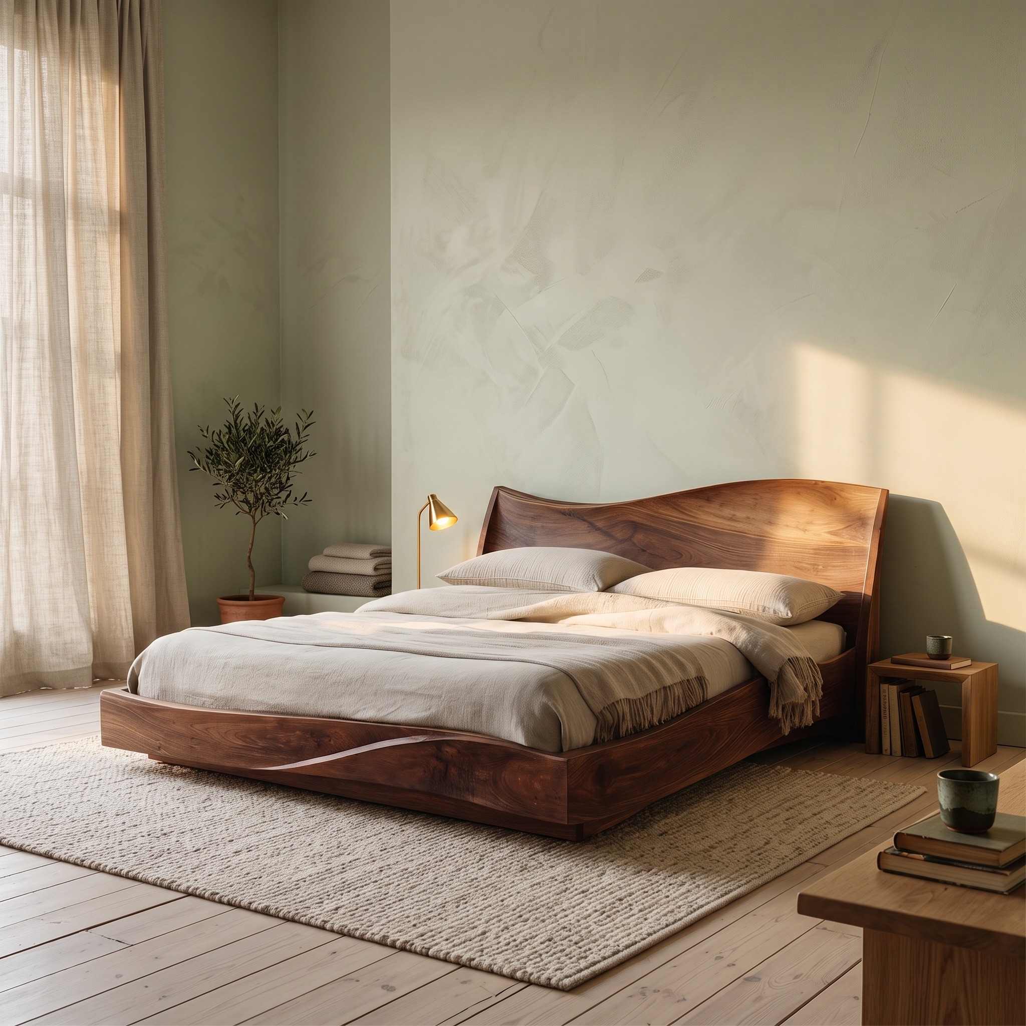 Modern Handcrafted Solid Wood Bed Frame, Platform Headboard Wooden Queen King Bedroom Furniture