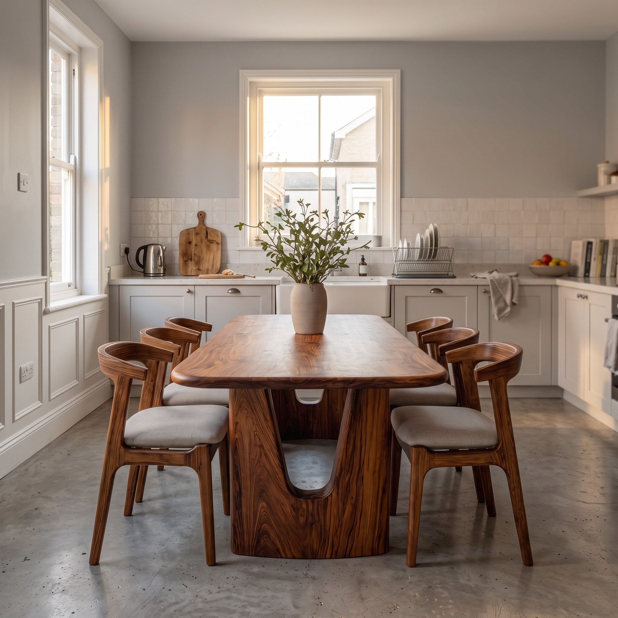 Modern Handcrafted Wooden Dining Table, Natural Solid Wood Kitchen Table for Dining Room, Model