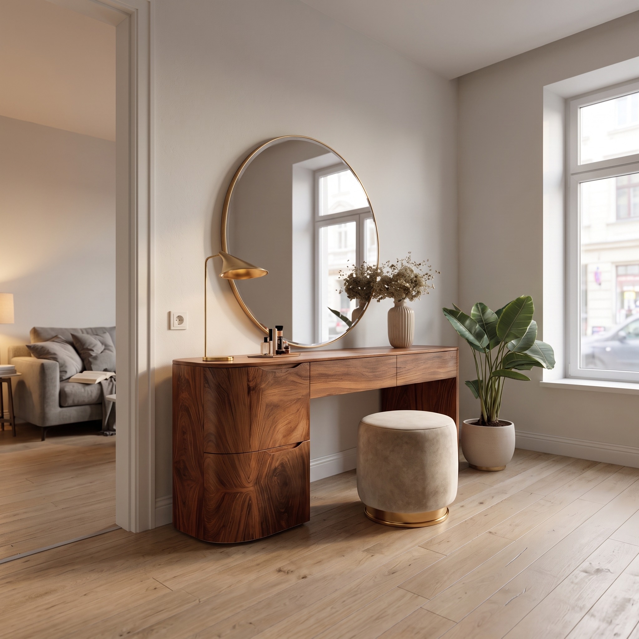 Modern Handcrafted Wooden Vanity Table with Storage Drawers, Elegant Makeup Dressing Table for Bedroom, Model