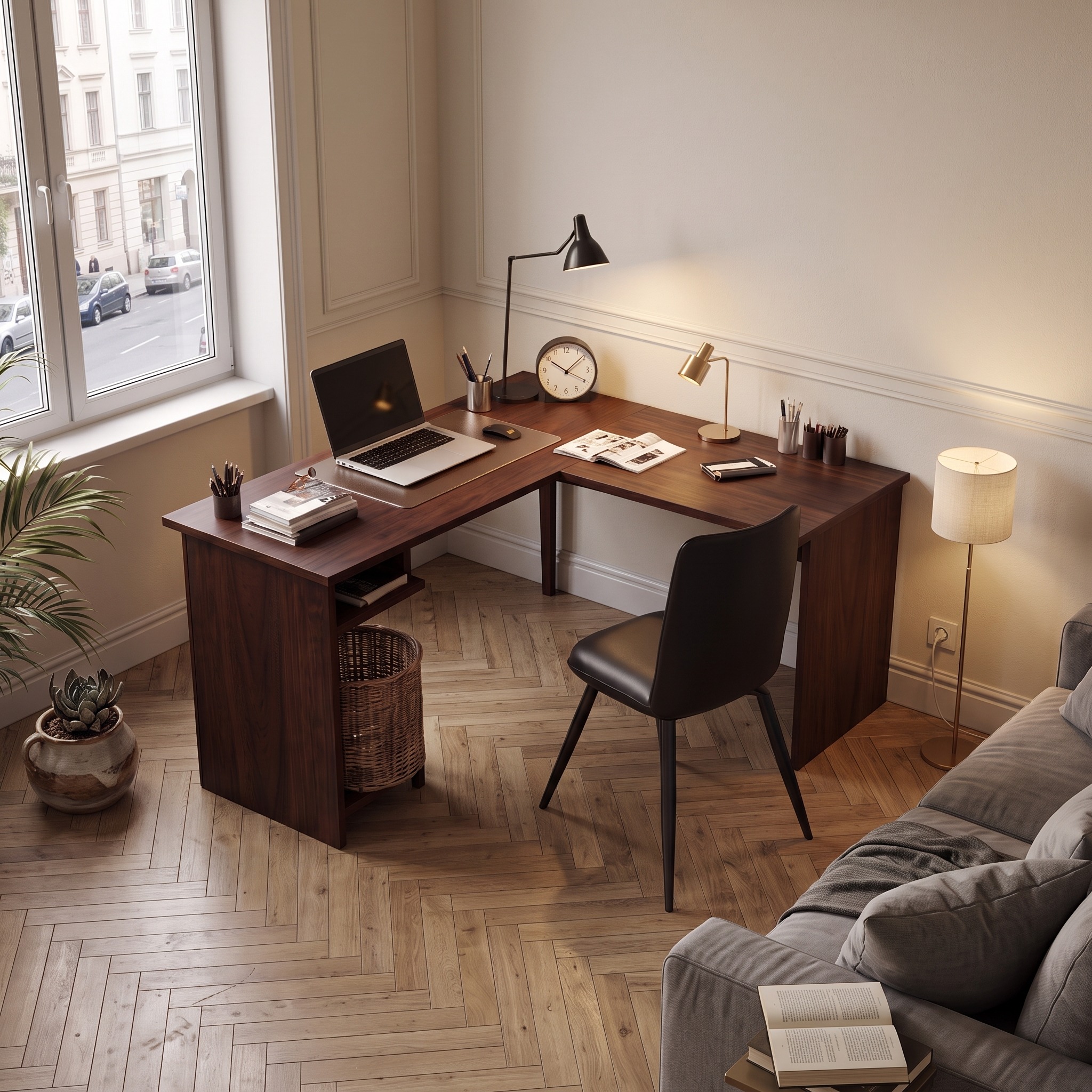 Modern L Shaped Desk, Solid Wood Corner Computer Desk for Home Office, Spacious Study Writing Workstation