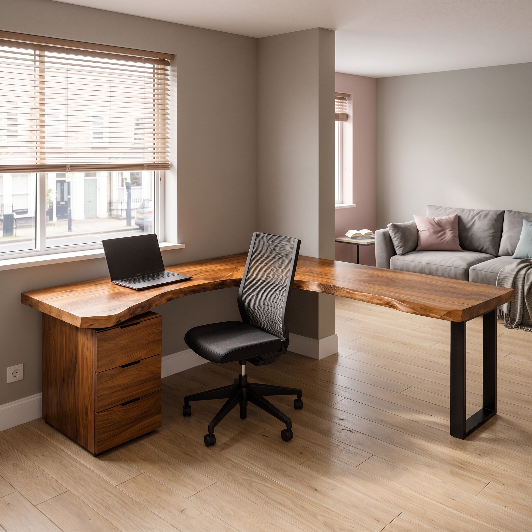 Modern L Shaped Desk with Drawer Storage for Workspace