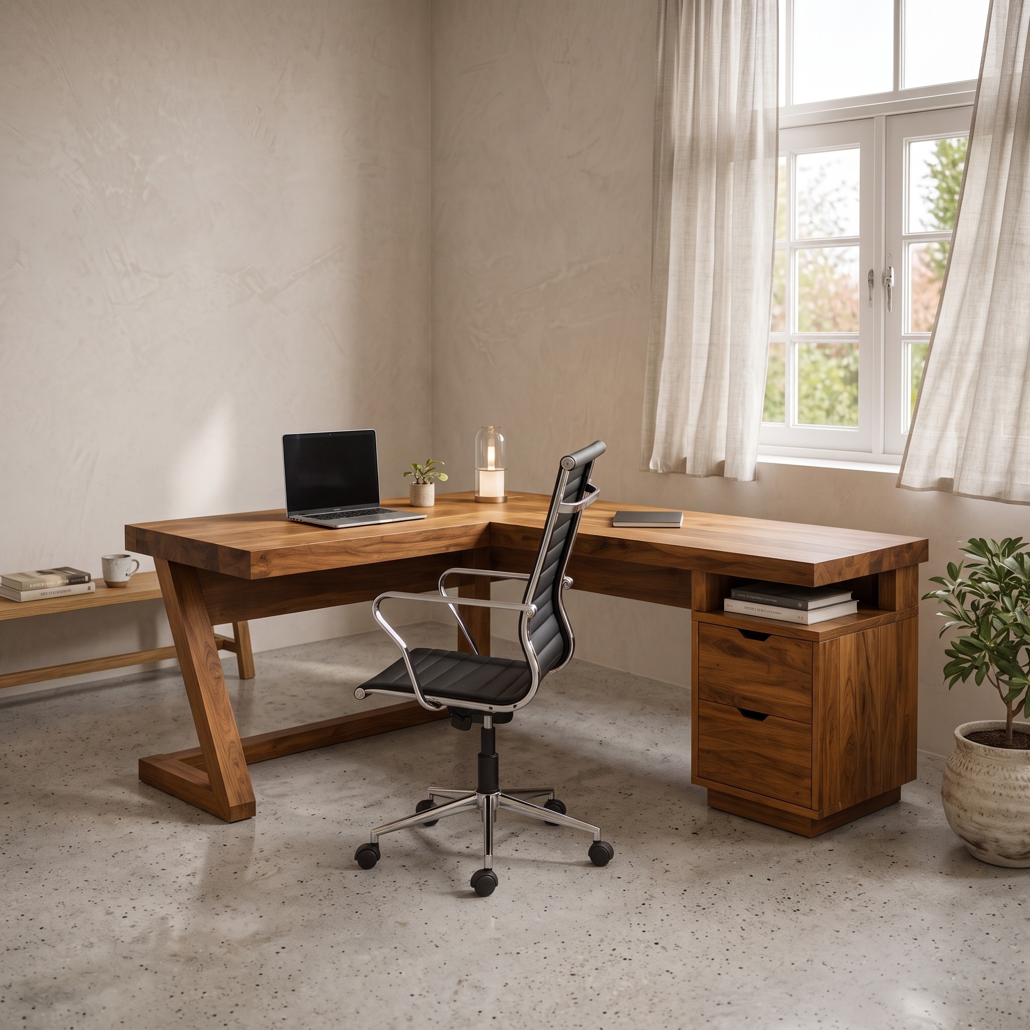 Modern L Shaped Desk with Drawers for Home Office or Corner Workspace