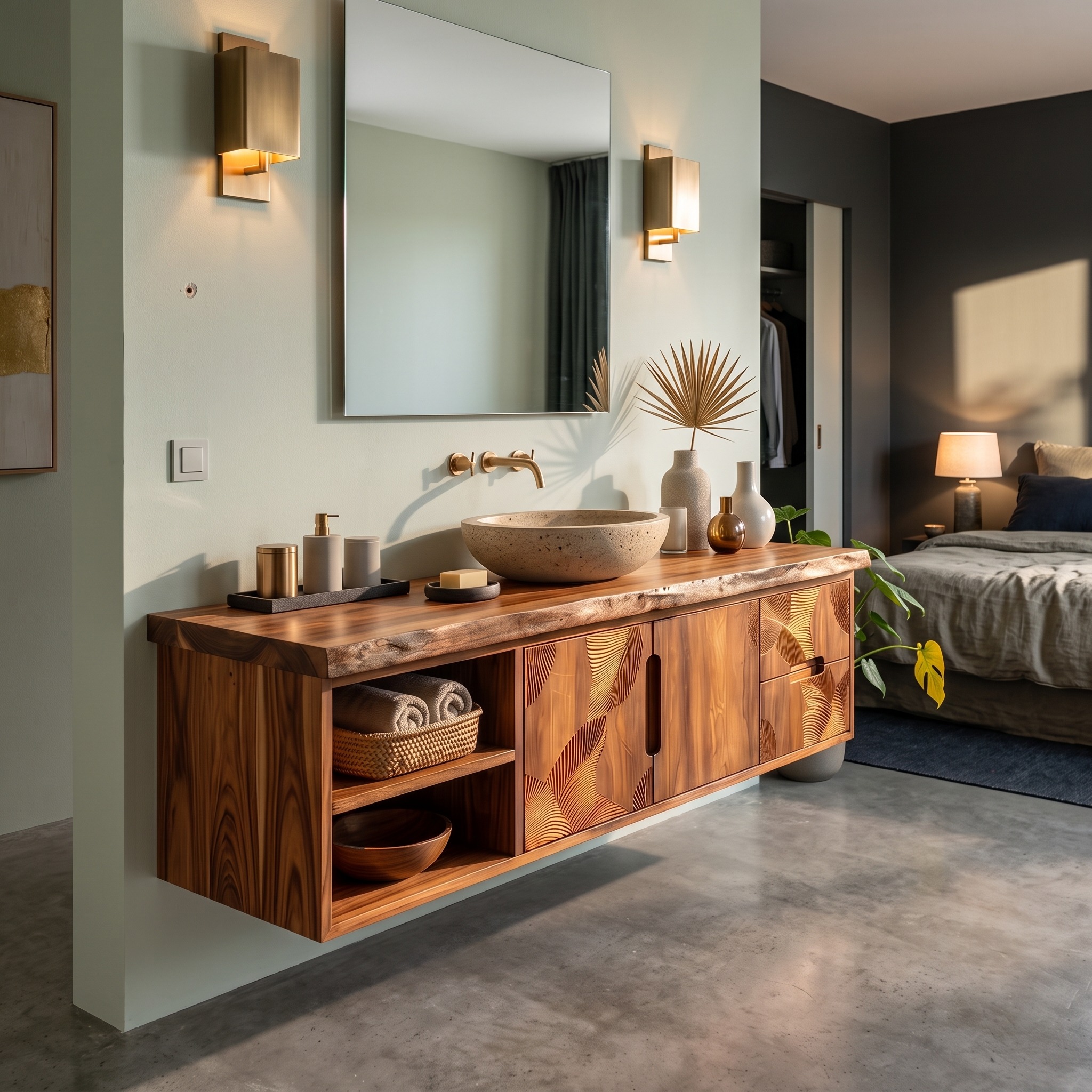 Modern Live Edge Bath Cabinet Garden Retreat