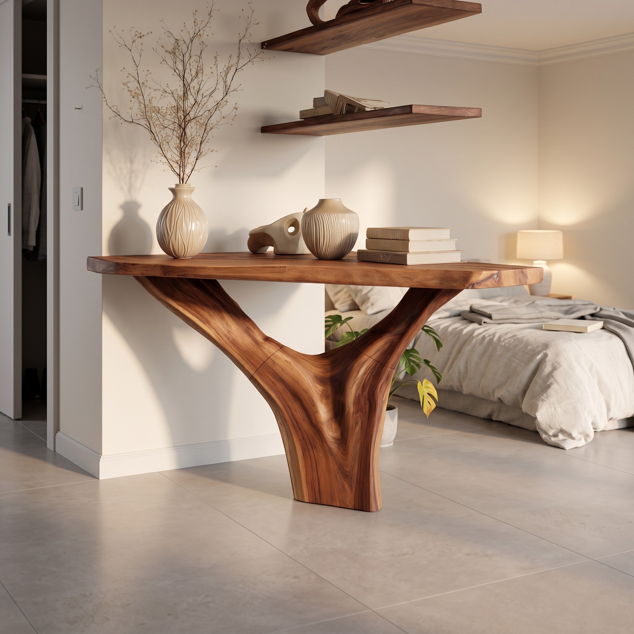 Modern Live Edge Console Table, Artistic Solid Wood Entryway Sofa Table for Living Room Decor