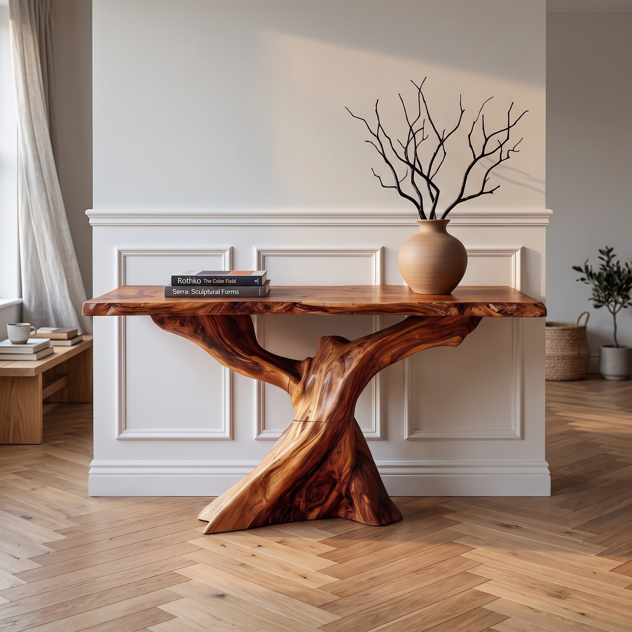 Modern Live Edge Console Table, Handcrafted Organic Wood Entryway and Hallway Accent Table for Living Room Decor