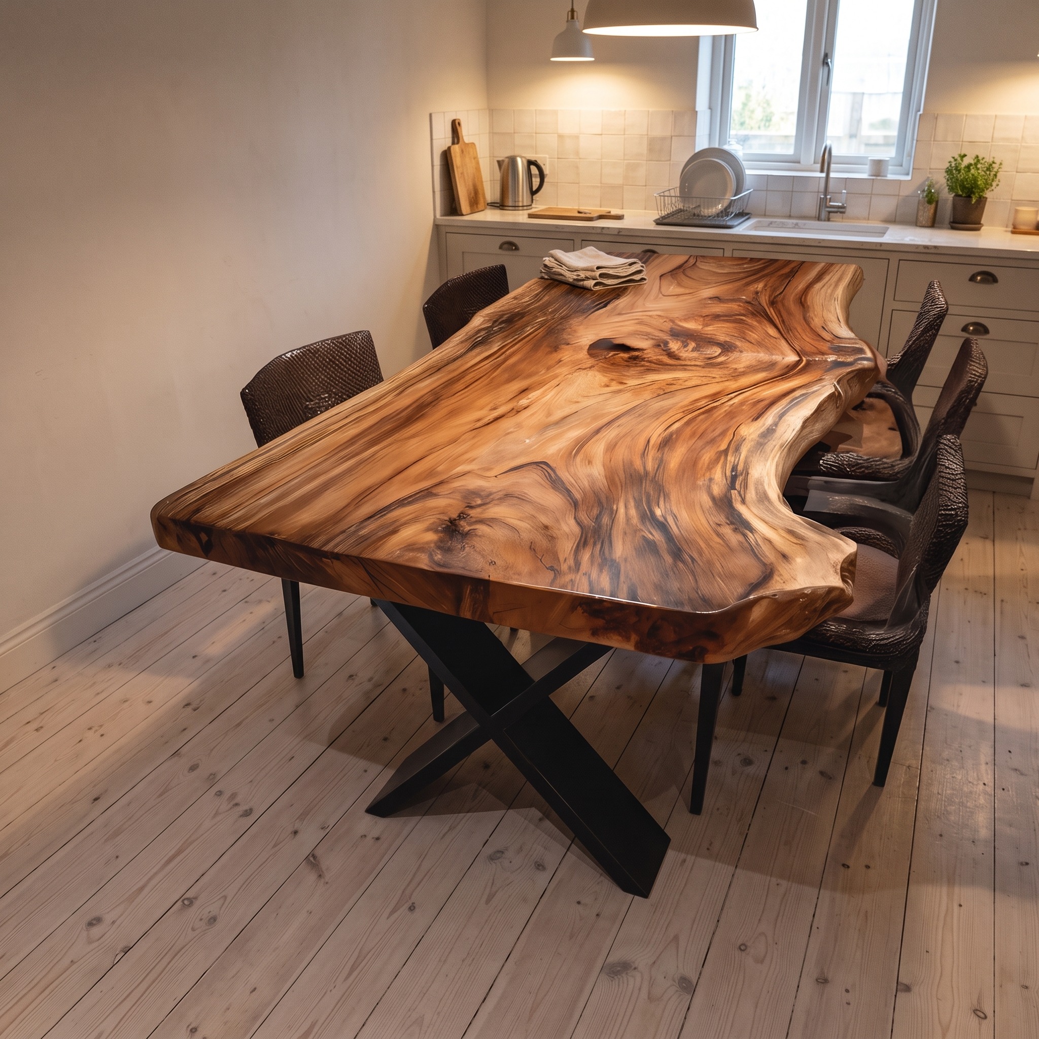 Modern Live Edge Dining Table, Natural Grain Solid Wood Kitchen & Dining Room Table