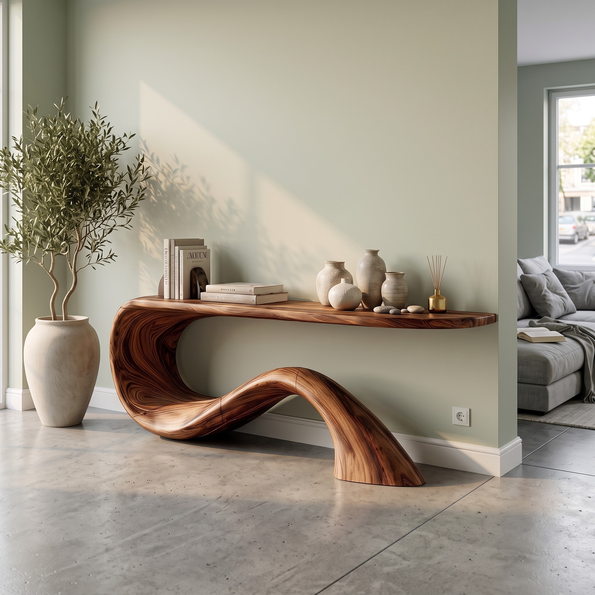 Modern Live Edge Entryway Table, Organic Handcrafted Solid Wood Console Table for Living Room and Hallway Decor
