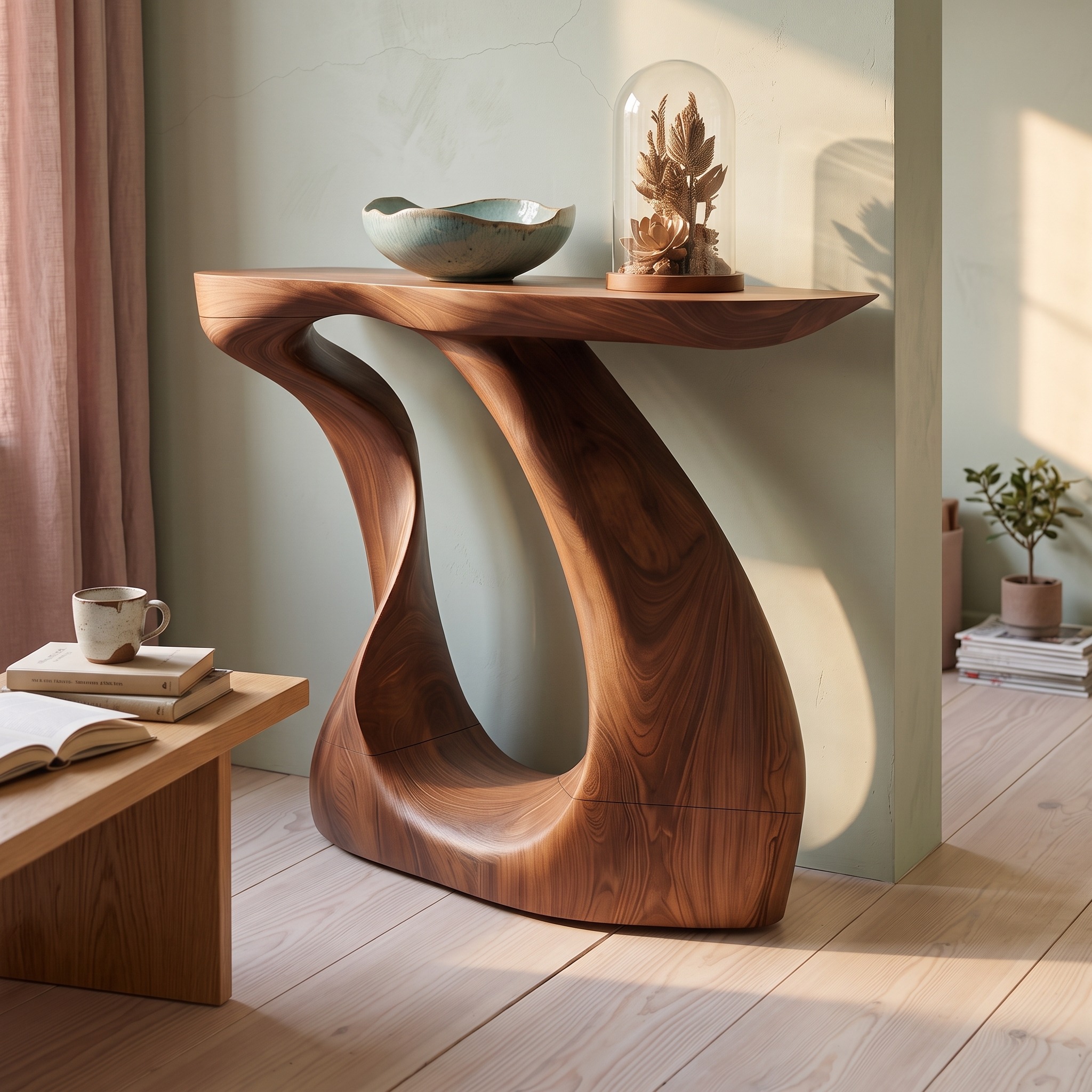 Modern Live Edge Entryway Table, Sculptural Solid Wood Console Table for Luxury Living Room and Hallway Accent
