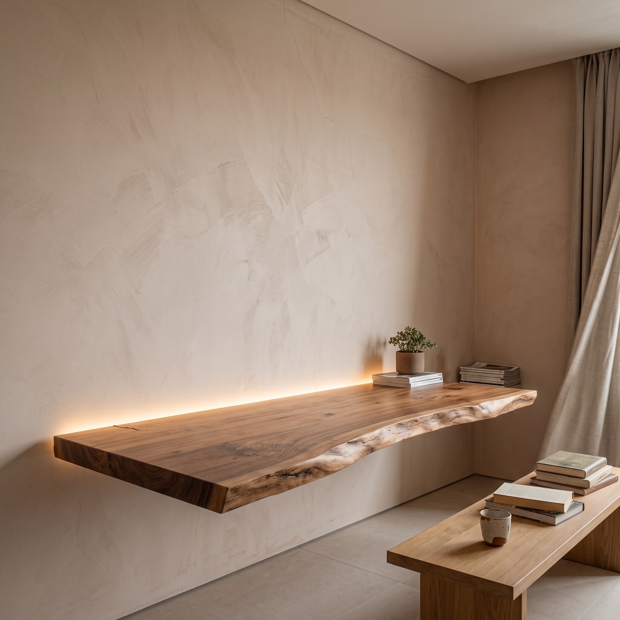Modern Live Edge Floating Desk for Home Workspace