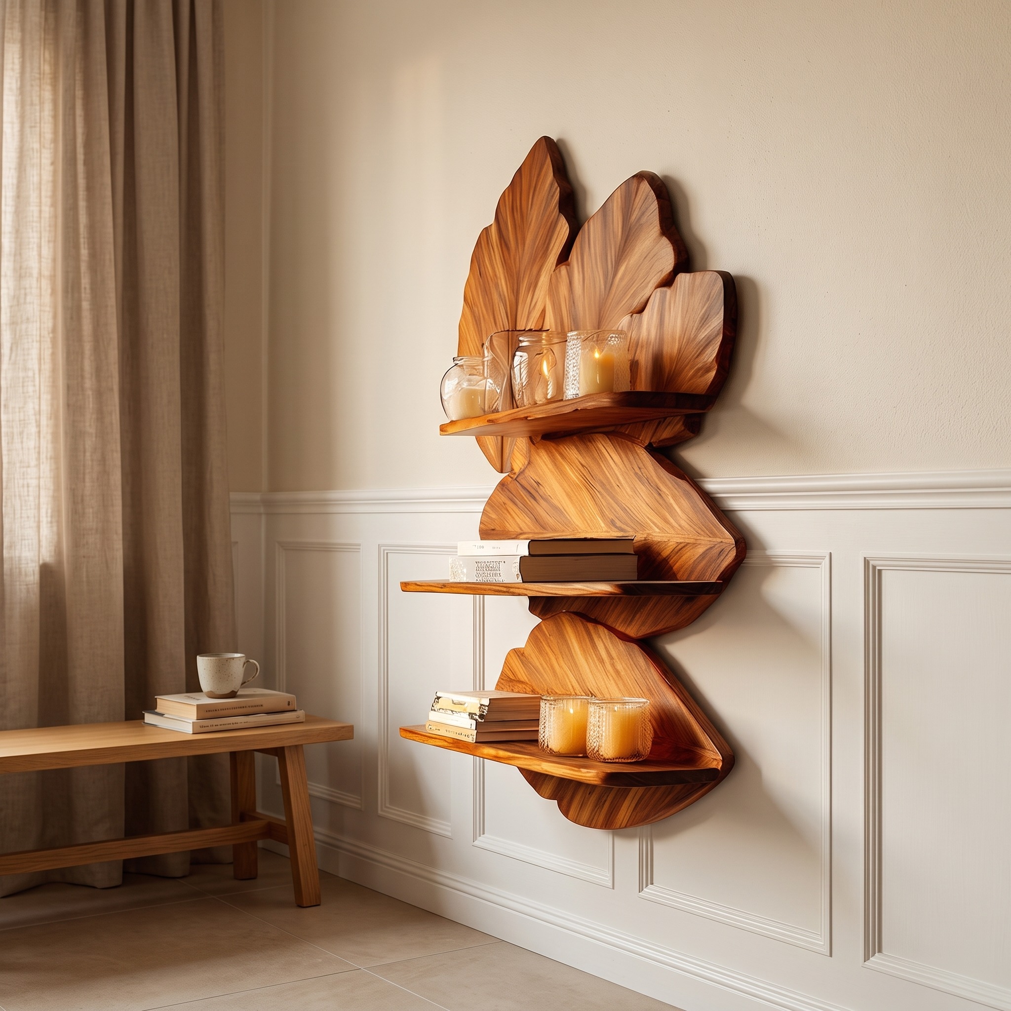 Modern Live Edge Floating Shelf, Rustic Wood Wall Mounted Display Rack for Bedroom Decor & Storage