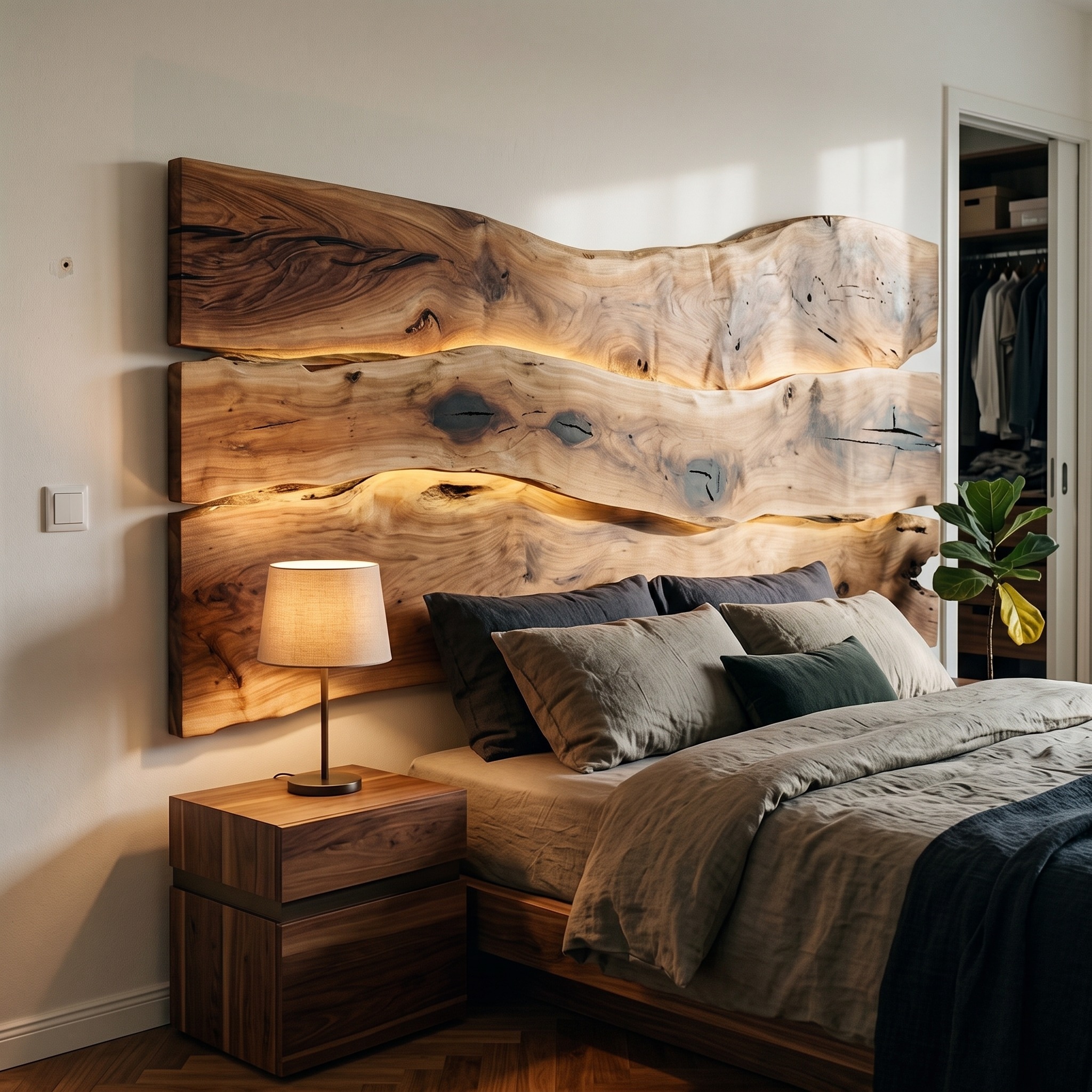 Modern Live Edge Headboard for Luxury Bedroom Interior Decor