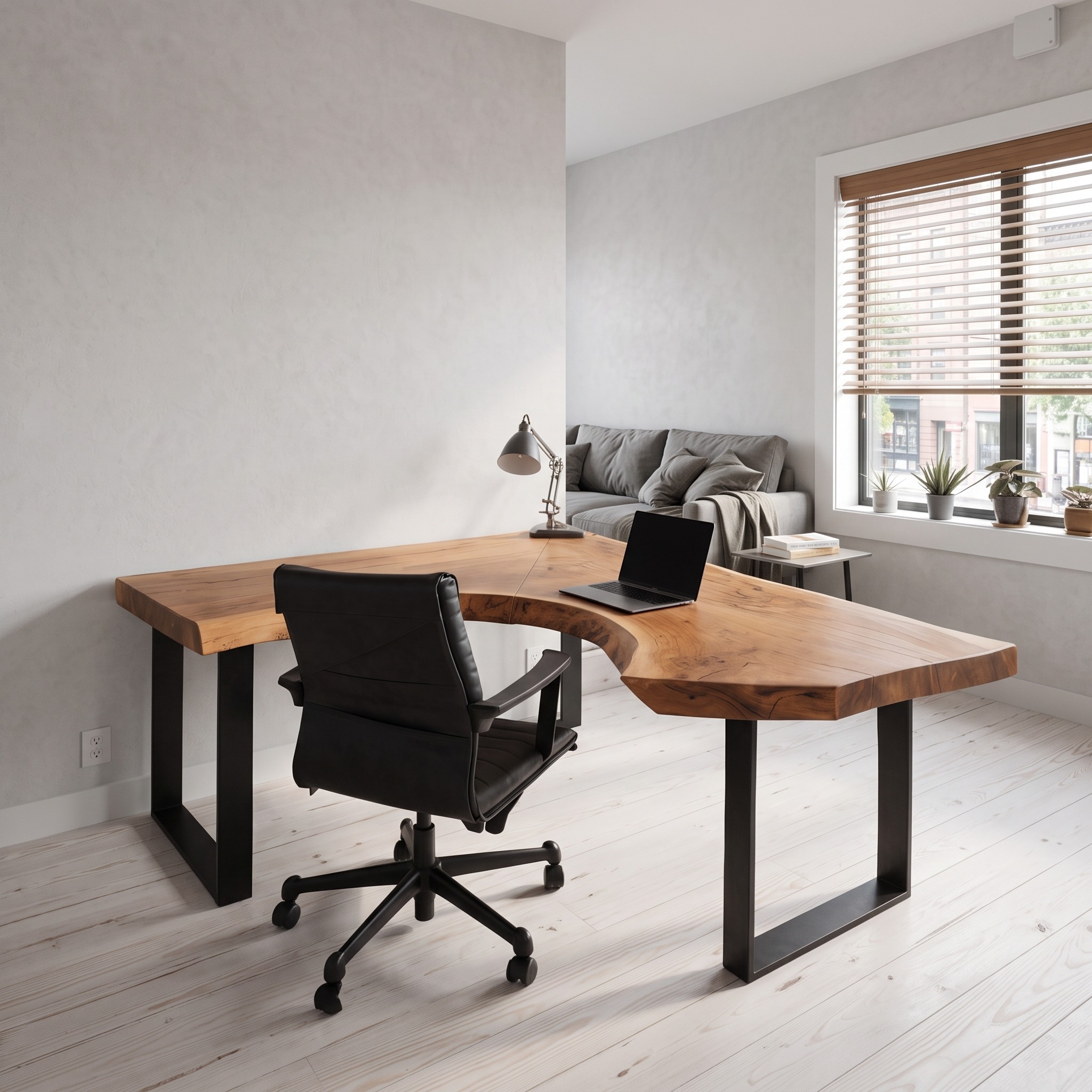 Modern Live Edge L-Shaped Corner Desk, Handcrafted Large Solid Wood Executive Office Desk Table for Home Workspace