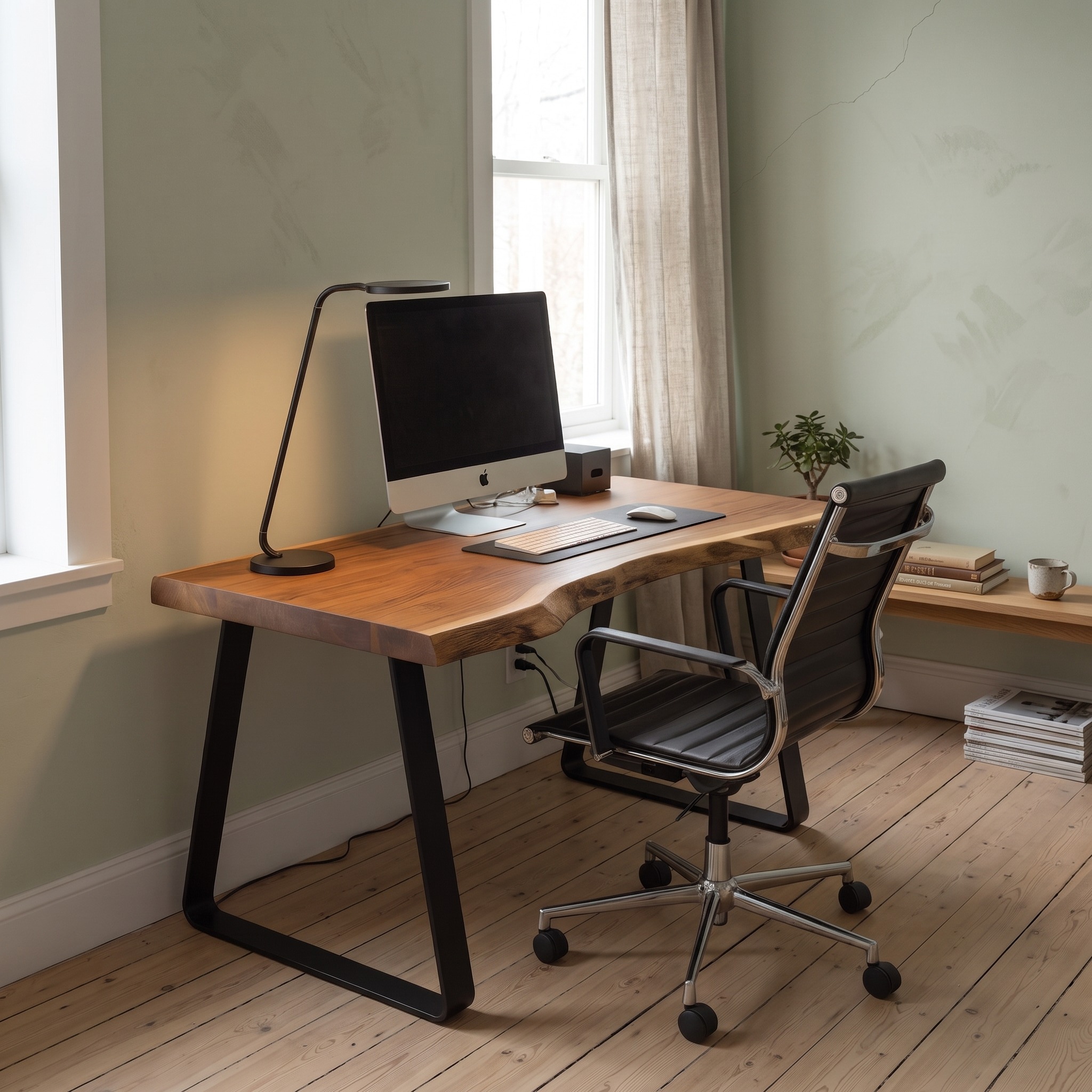 Modern Live Edge Office Desk with Metal Legs, Solid Wood Computer Writing Table for Home Workspace, Study