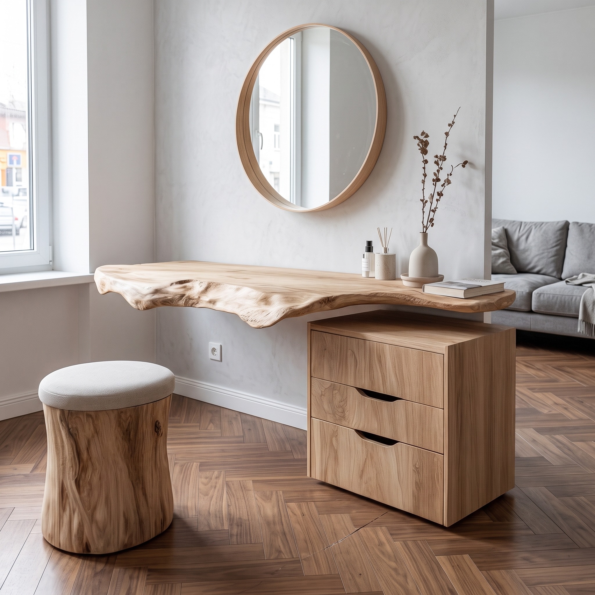 Modern Live Edge Solid Wood Dressing Table Bedroom