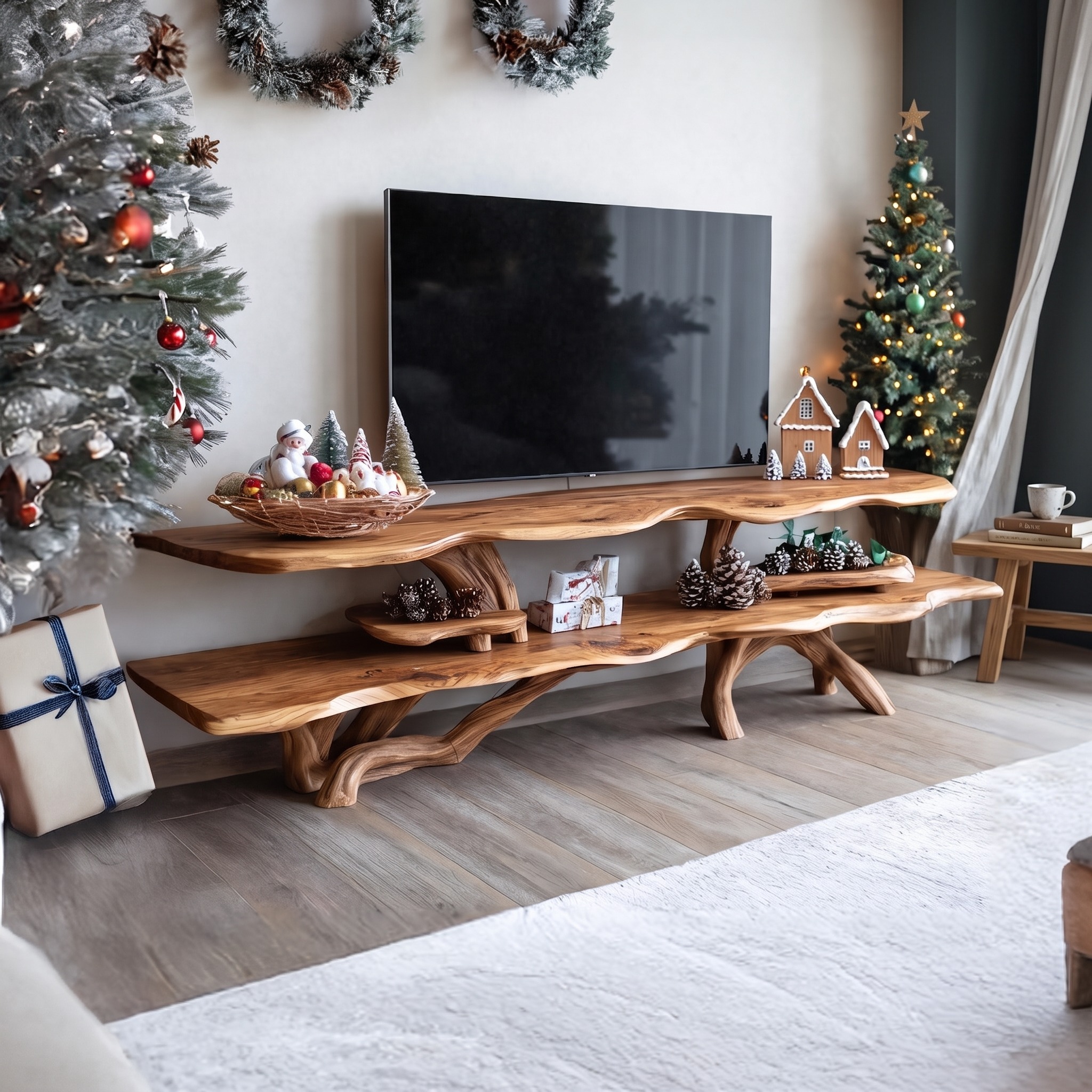 Modern Live Edge TV Console, Solid Wood Media Stand & Entertainment Center for Living Room