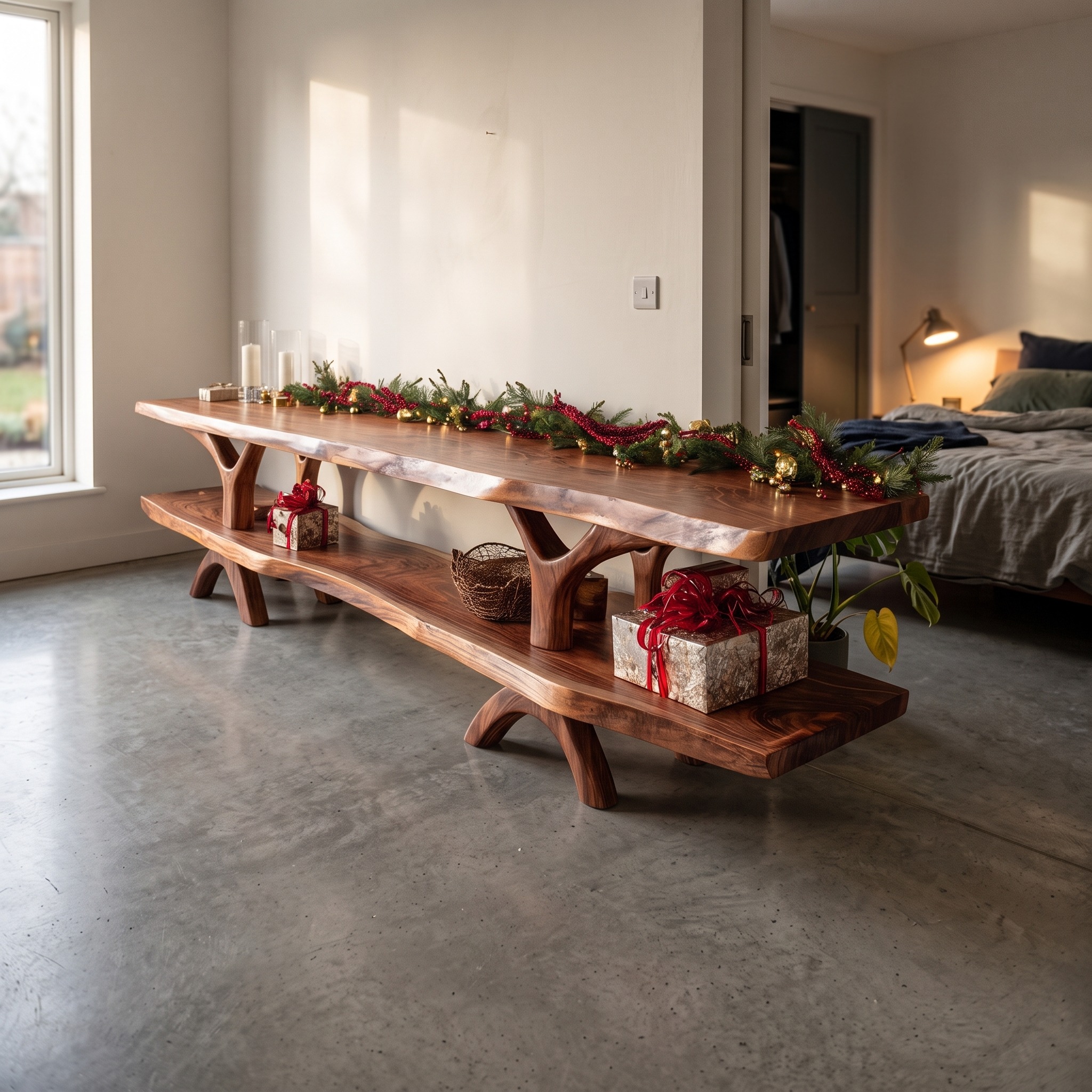 Modern Live Edge TV Console, Solid Wood Media Stand & Entryway Credenza for Bedroom & Living Room