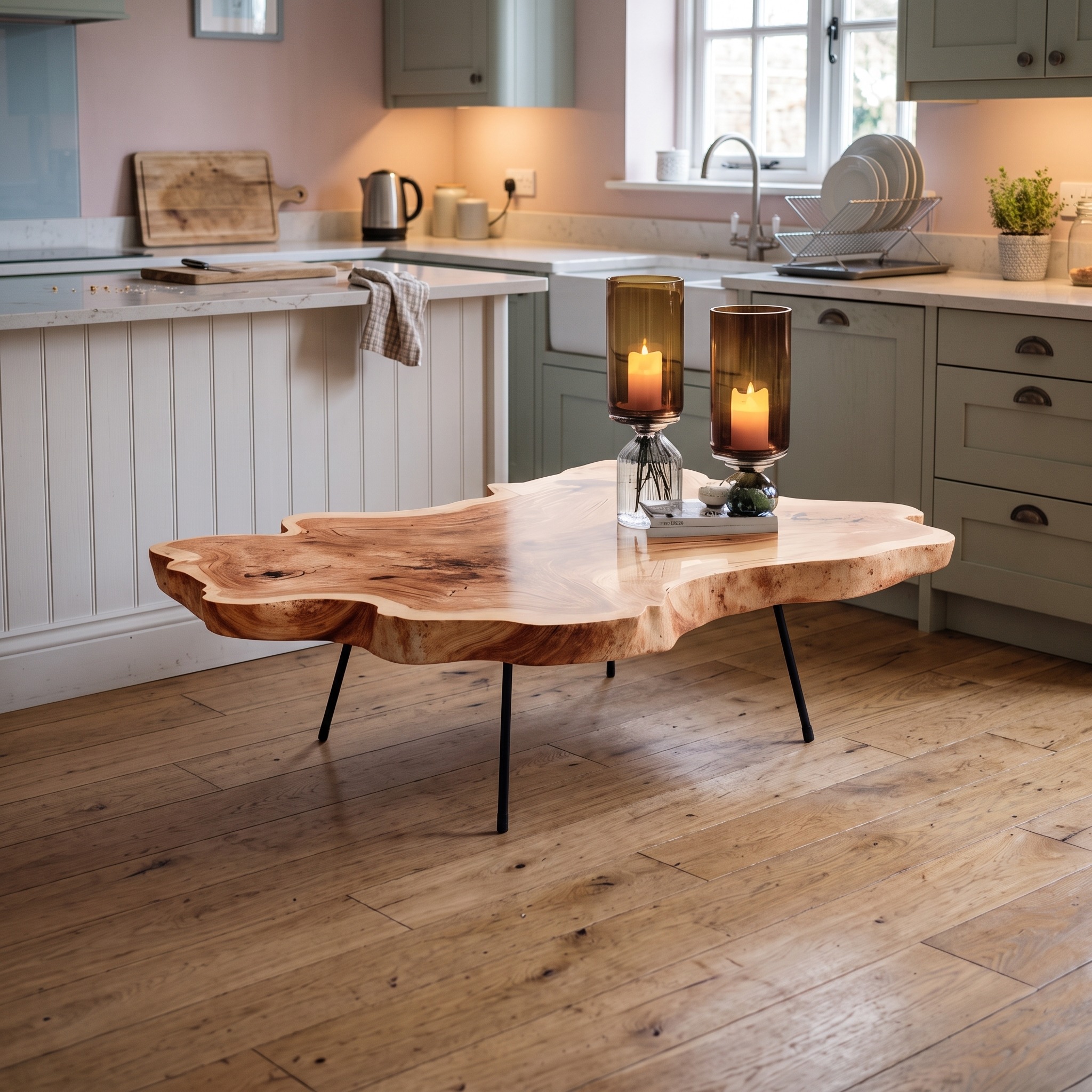 Modern Live Edge Wood Coffee Table, Rustic Slab Center Table for Living Room, Handcrafted Natural Edge Furniture