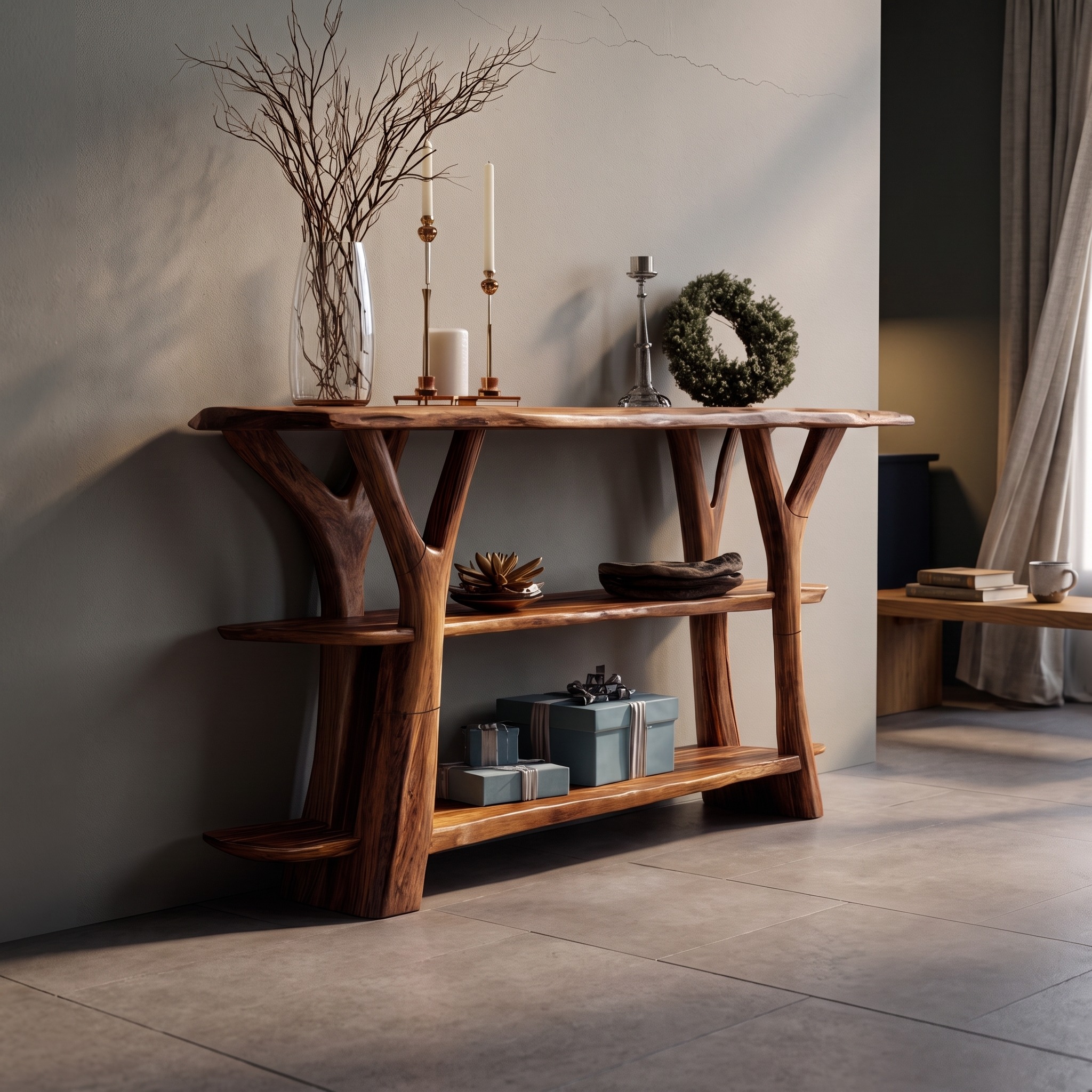 Modern Live Edge Wooden Console Table, Hardwood Slab Sofa Table, Rustic Contemporary Entryway Table