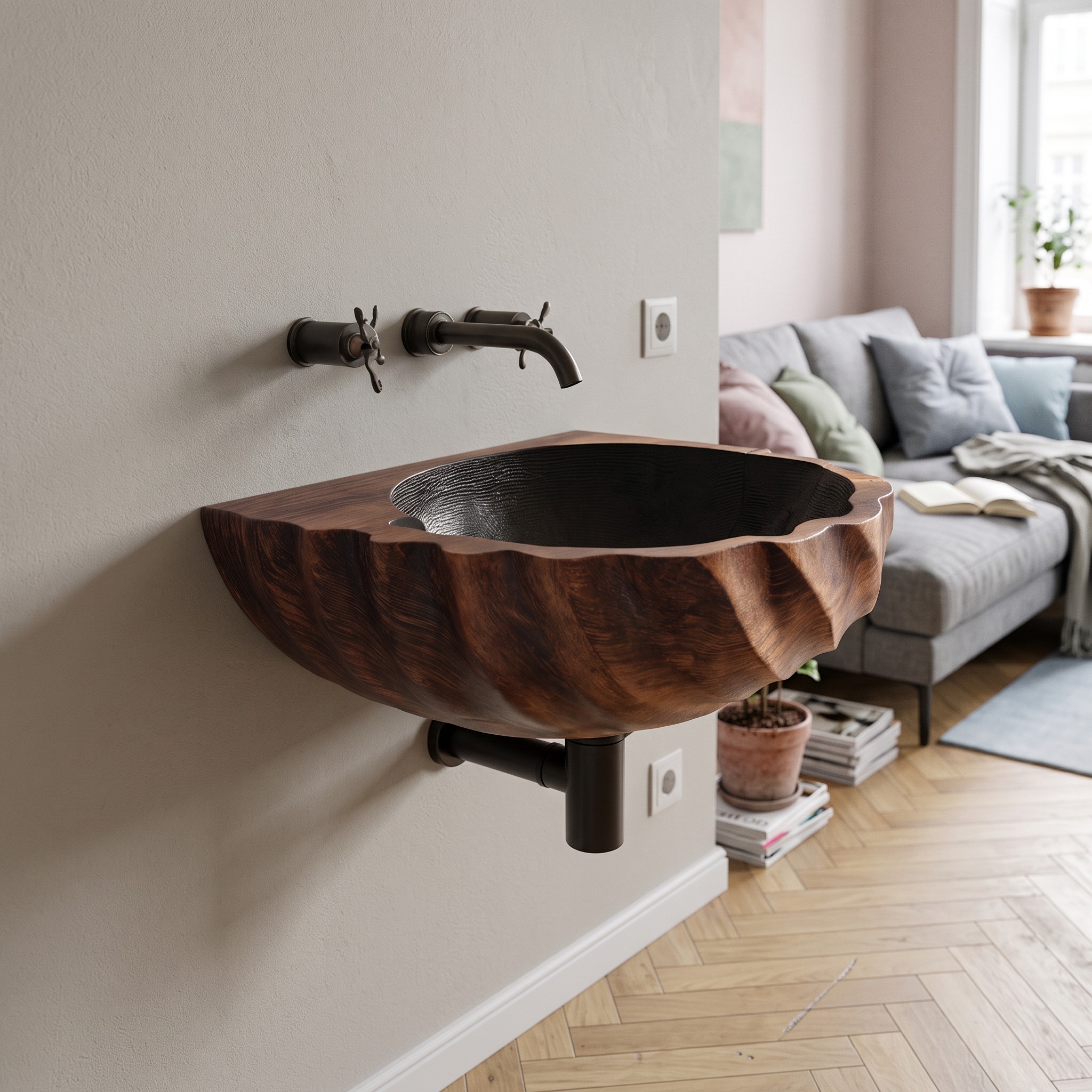 Modern Live Edge Wooden Vessel Sink, Minimalist Solid Wood Wash Basin for Bathroom Vanity Decor