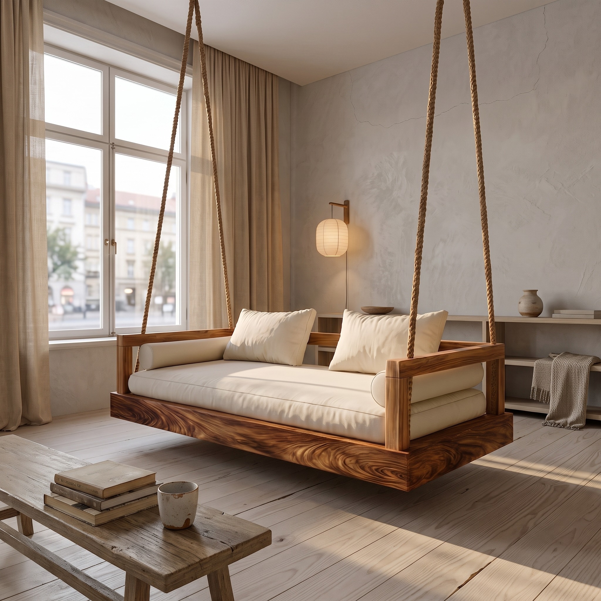 Modern Luxury Wooden Hanging Sofa Swing Contemporary Residence