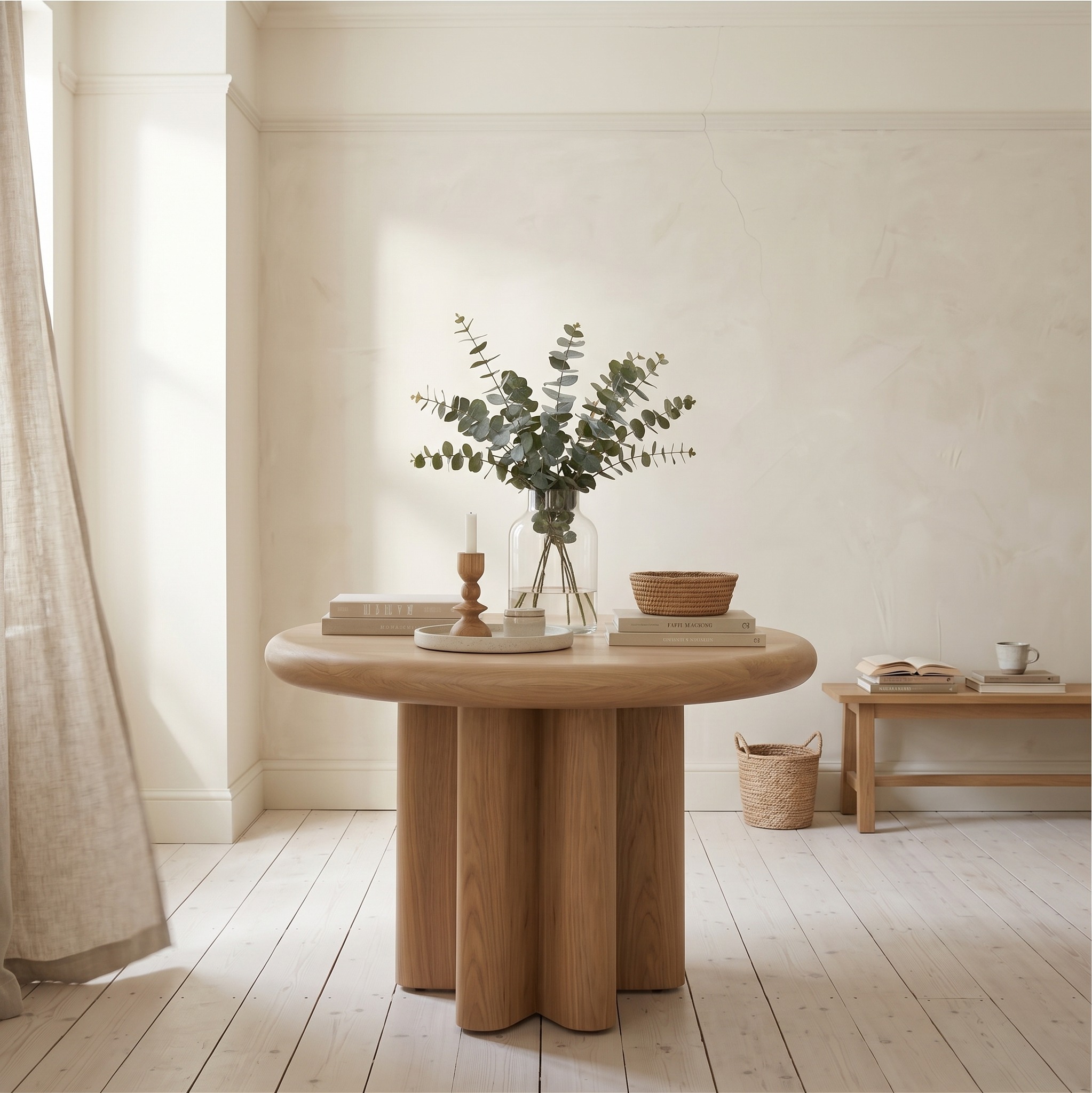 Modern Minimalist Round Entryway Foyer Table, Solid Wood Hallway Center Table for Home Decor