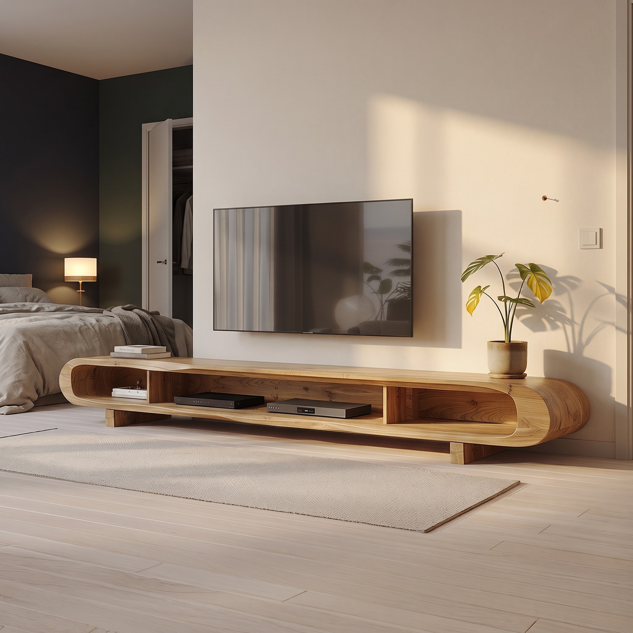 Modern Minimalist TV Console, Compact Solid Wood Media Stand for Studio Apartments & Cozy Living Rooms